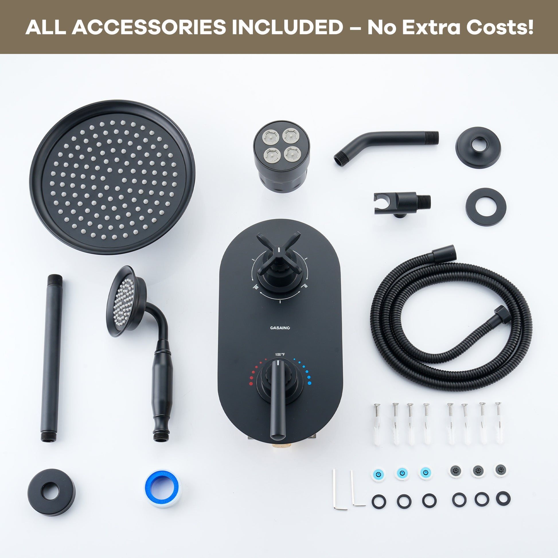 9"+4" Rainfall Thermostatic Concealed 3-Function Shower System with Handheld