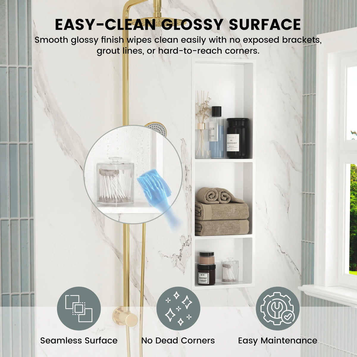 12.2" x 28.7"/39.3" Glossy White SMC Shower Niche with 1 or 2 Shelves
