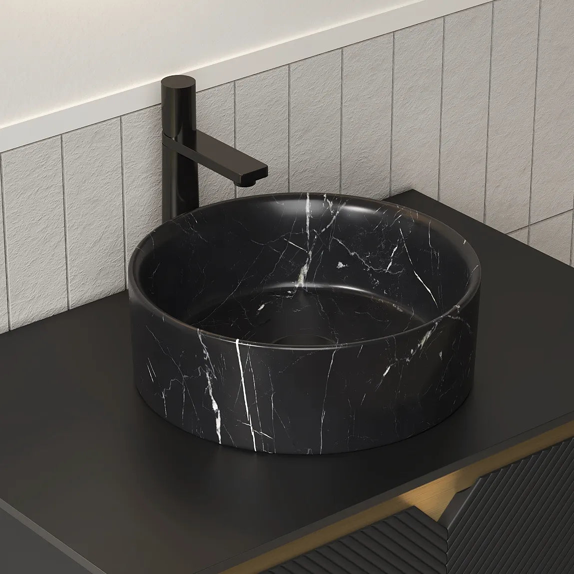 14" Round Vessel Bathroom Sink in 5 Finishes, Ceramic or Transparent Glass