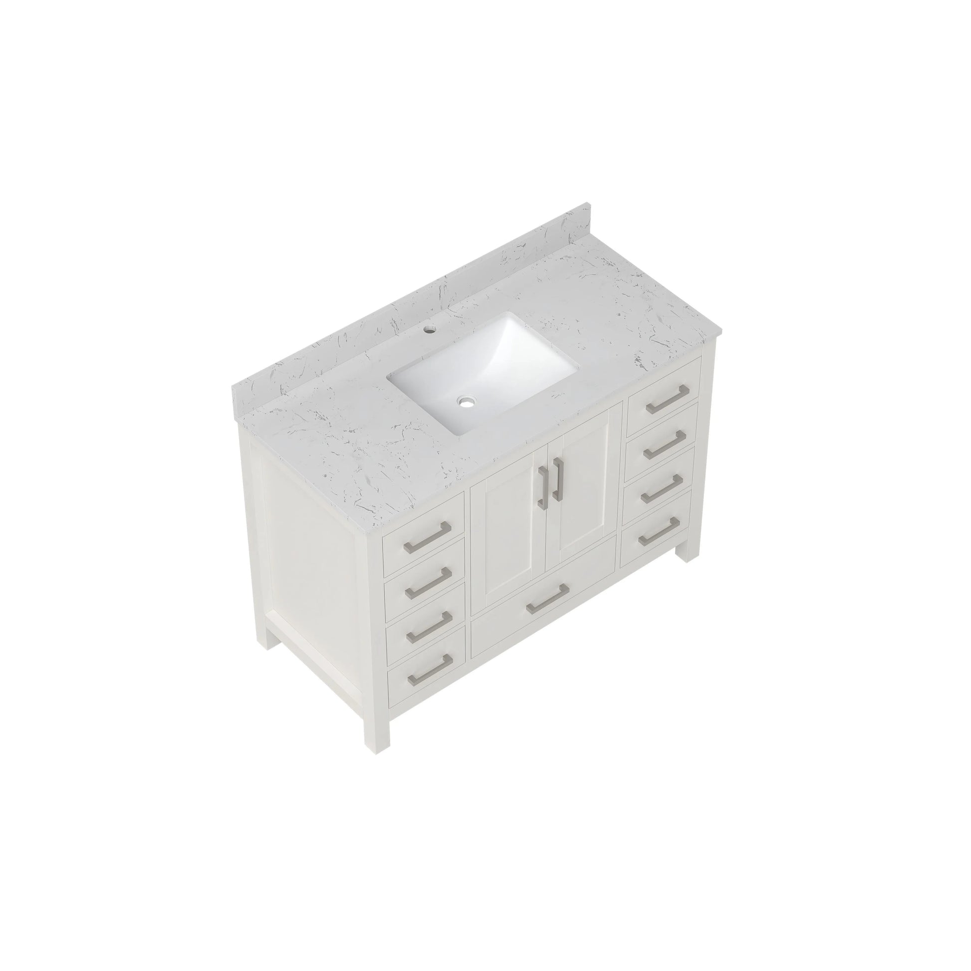 30"/36"/48"/72" Freestanding Bathroom Vanity with White Marble-Pattern Artificial Stone Top