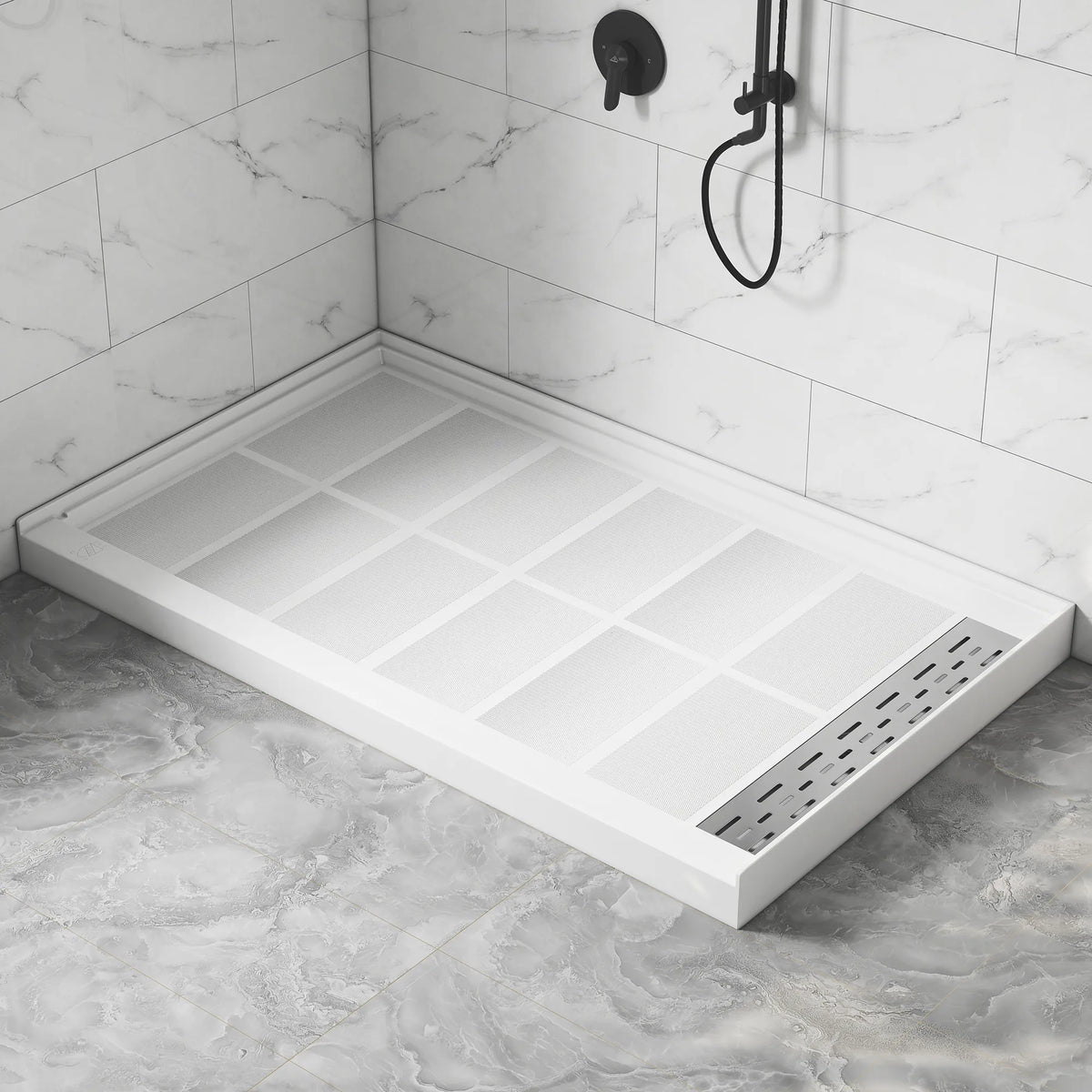 48"/60" x 30"/32"/36" White SMC Rectangular Shower Base with Non-Slip Texture, Left/Right Drain