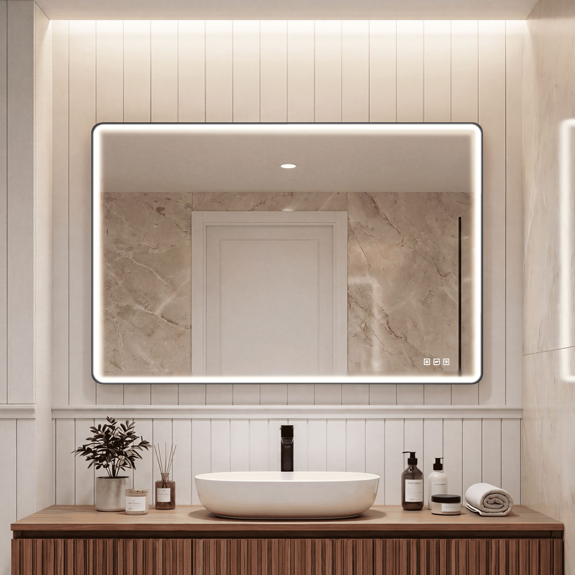 Contemporary Rectangular Aluminum Framed Bathroom LED Mirror