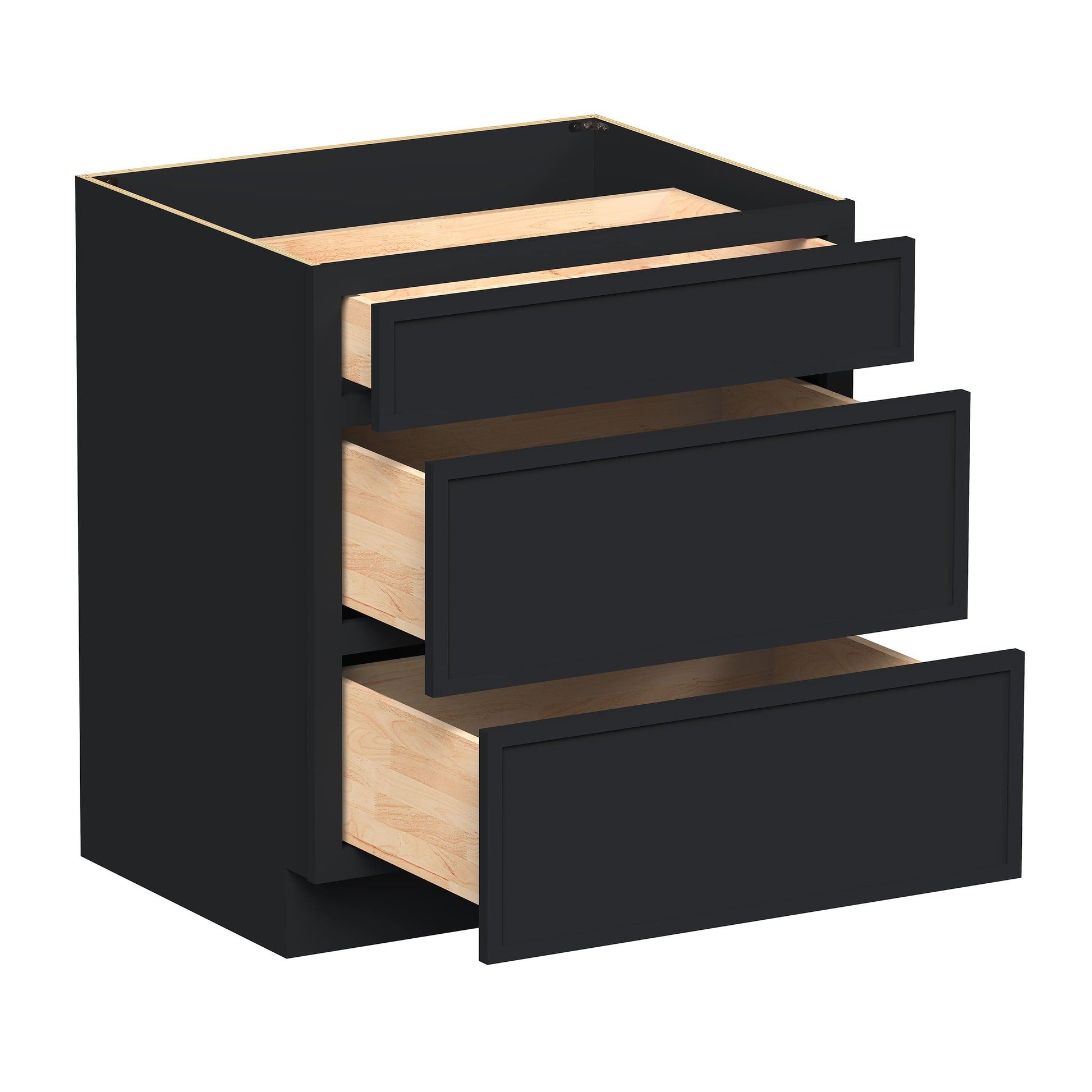 Slim Ebony Black Shaker RTA 12"-36"W x 34.5"H x 24"D 9-Size Drawer Base Cabinet with 3 Drawers