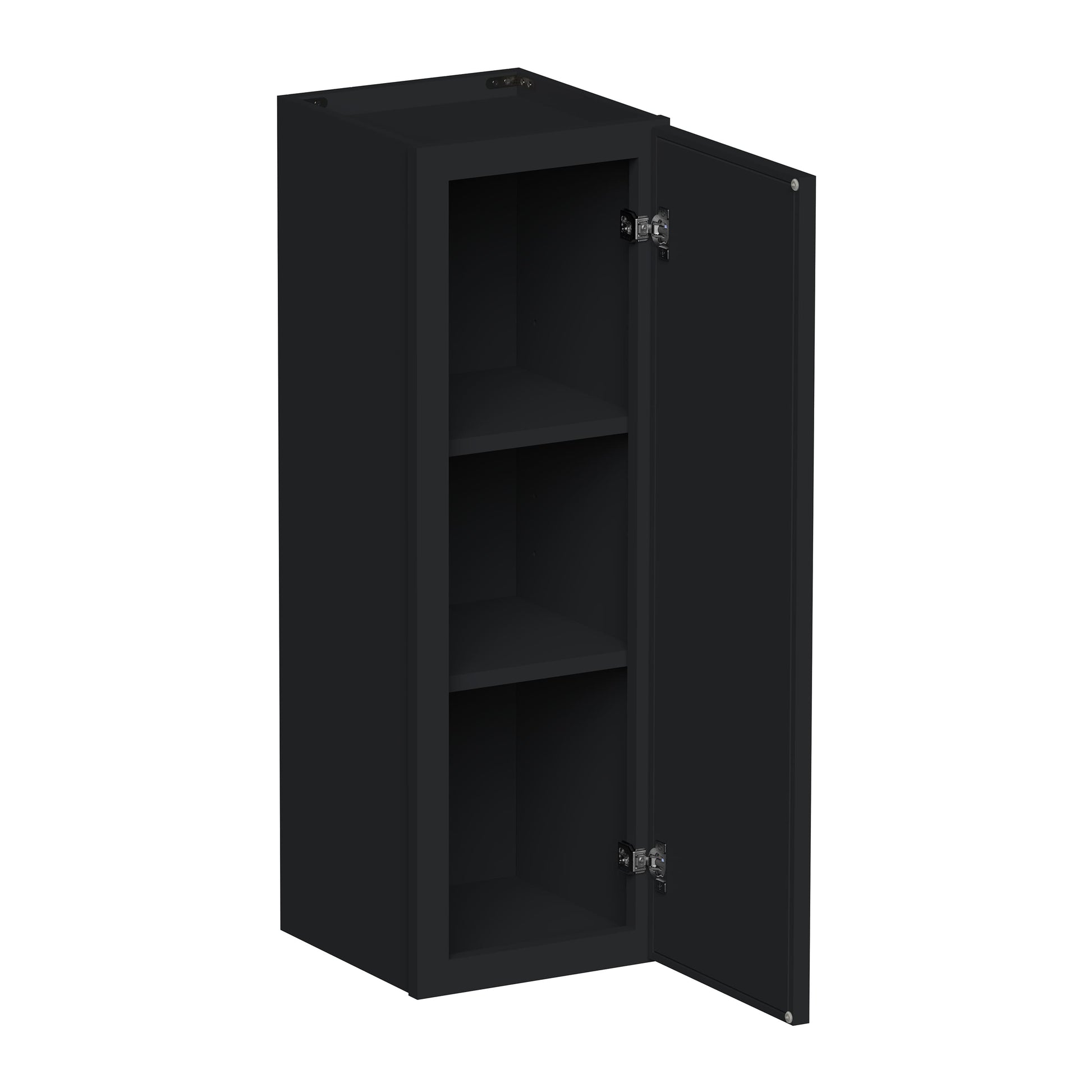 Slim Ebony Black Shaker RTA 9"-21"W x 30"/36"/42"H x 12"D 15-Size Single Door Standard Wall Cabinet