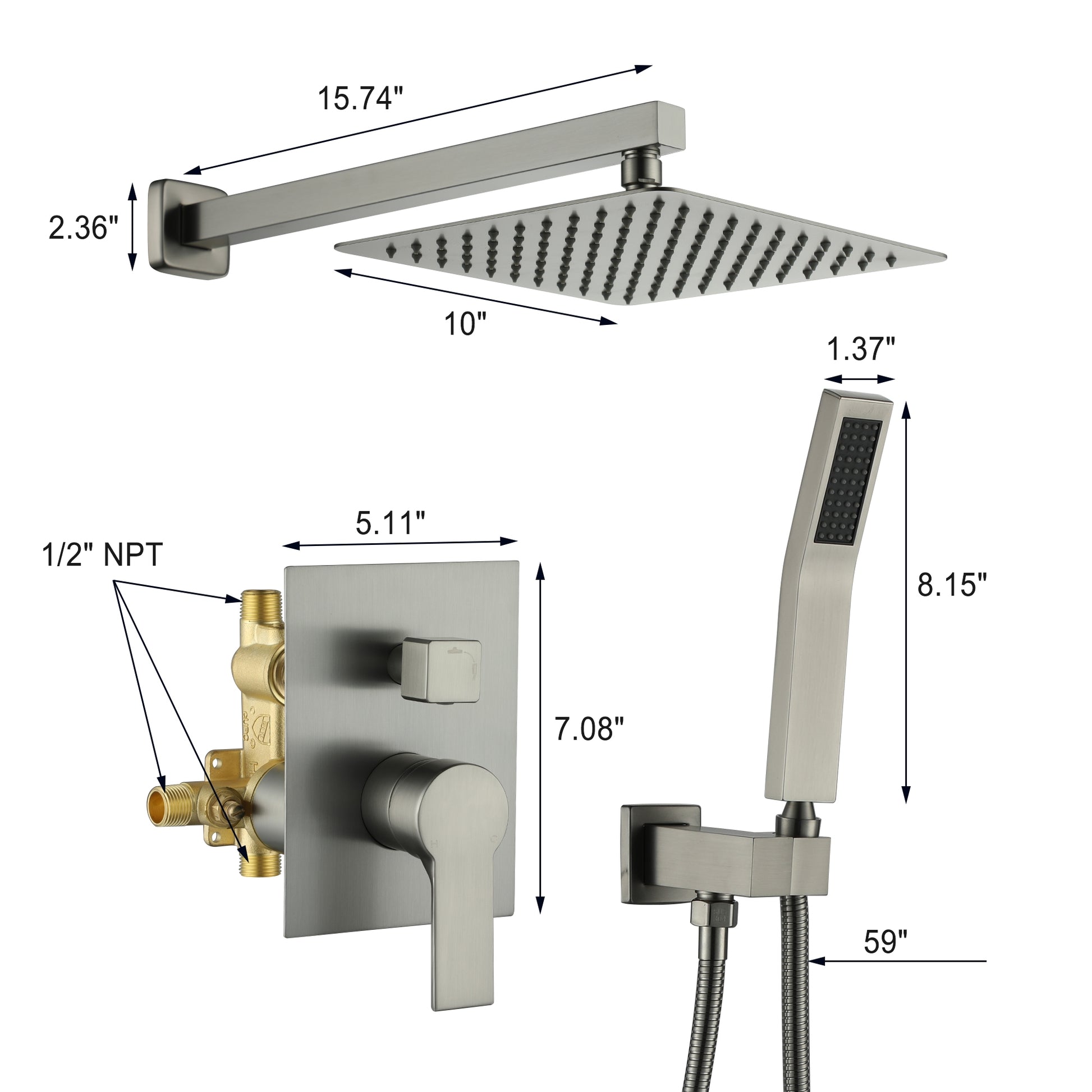 10-inch/12inch Rainfall Shower System With Hand Shower & Pressure-Balanced Valve