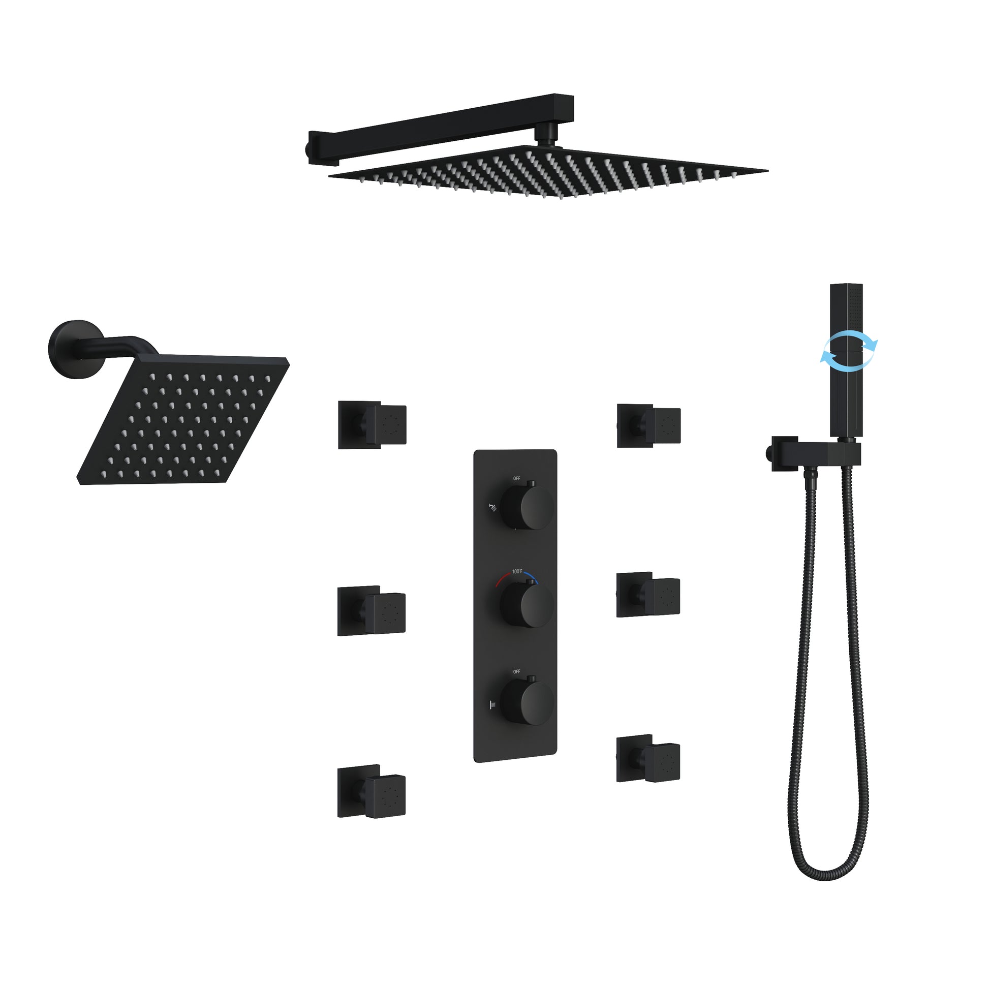 12-inch 4-Function Thermostatic Shower System with Handheld Shower