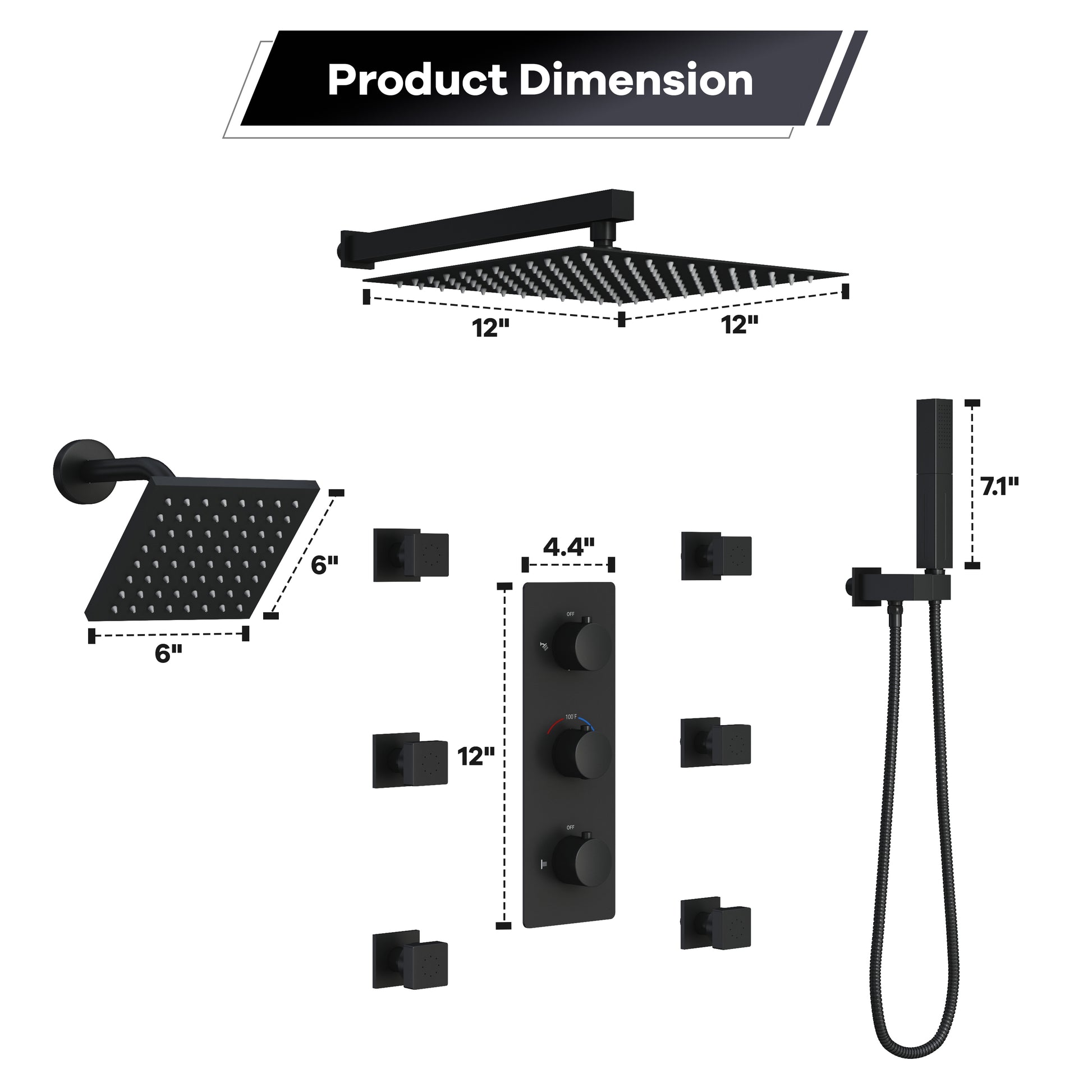 12-inch 4-Function Thermostatic Shower System with Handheld Shower