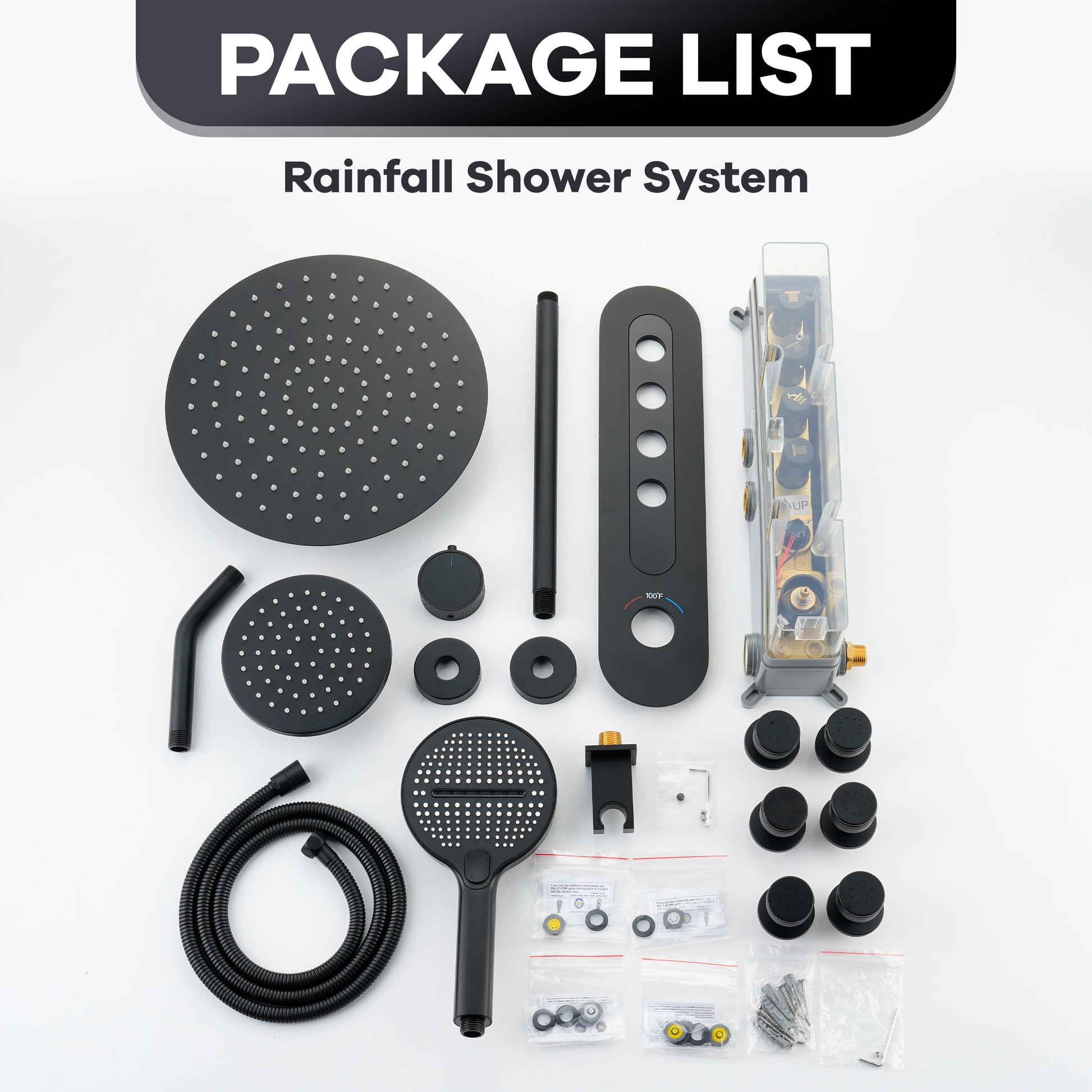 12-inch 4-Function Thermostatic Shower System with Digital Display & Body Jet