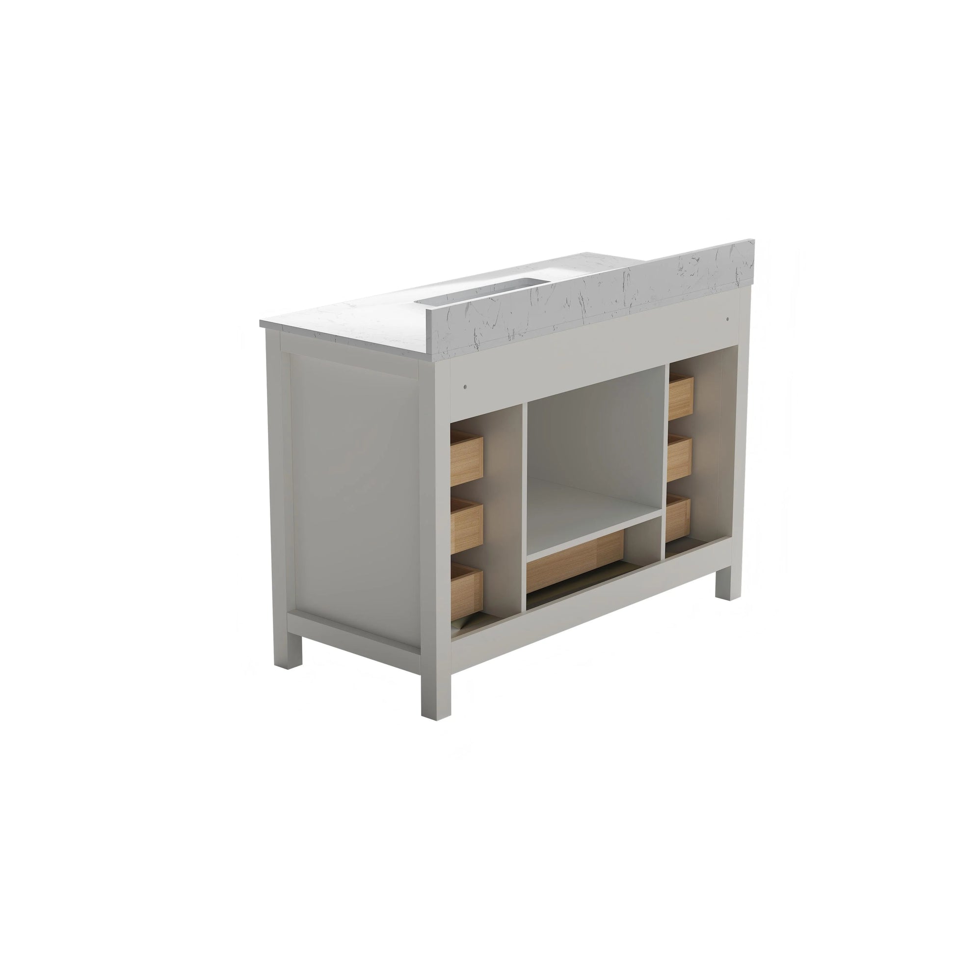30"/36"/48"/72" Freestanding Bathroom Vanity with White Marble-Pattern Artificial Stone Top