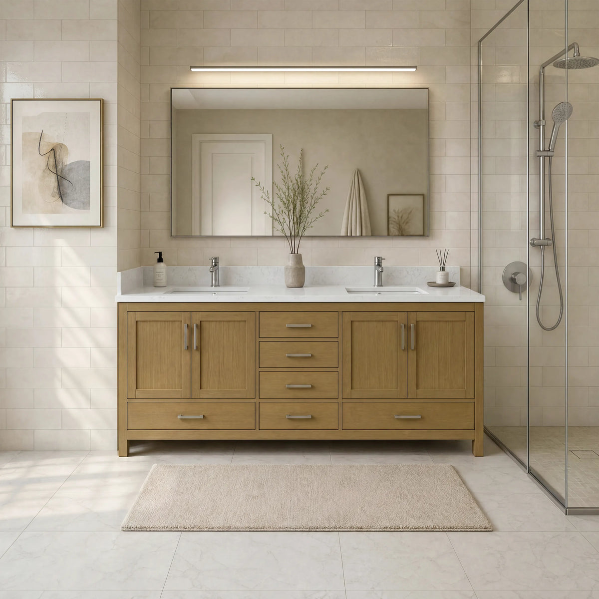 42"/55"/60"/72"/84" Warm Oak Freestanding Bathroom Vanity with Solid Wood Construction