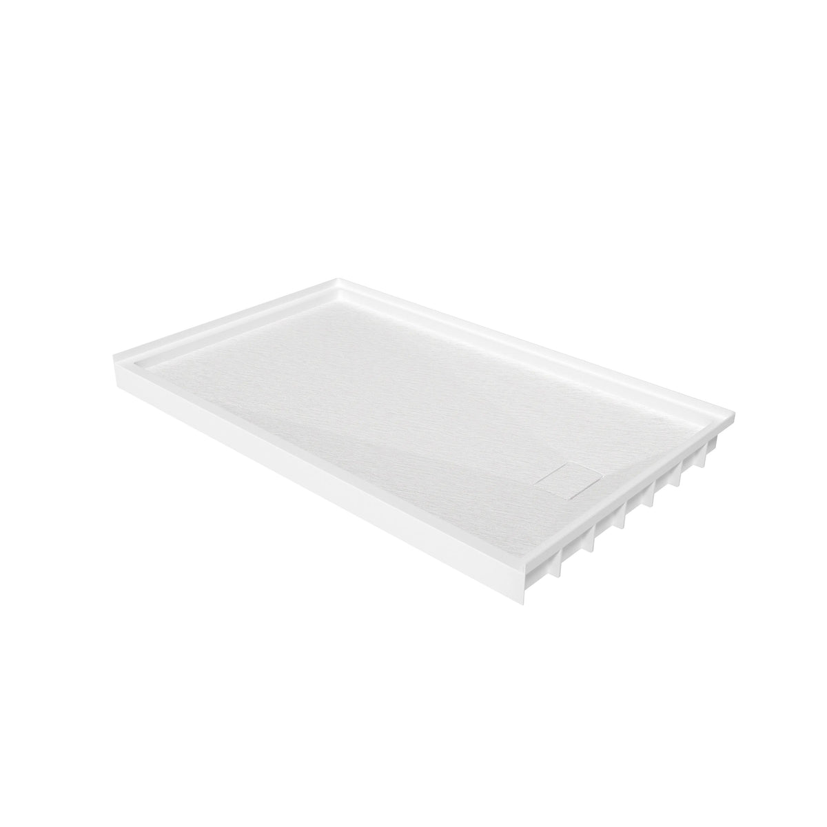 48"/60"x30"-36" White SMC Shower Base with Flamed Rock Slip-Resistant Surface, Left/Right Drain