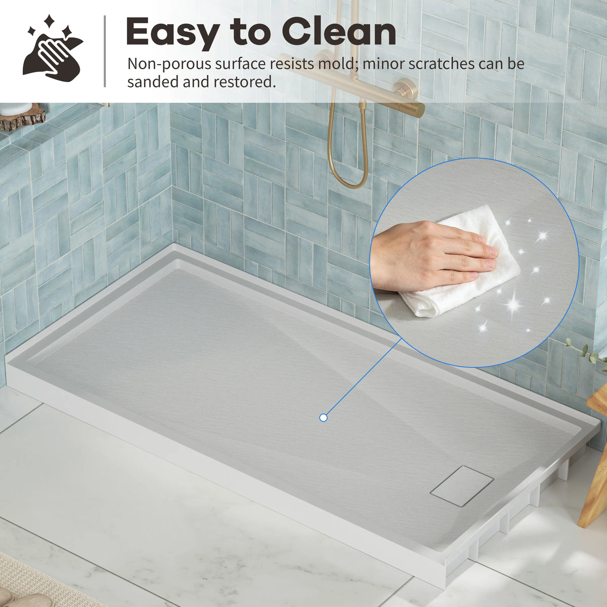 60"x30"/32" Grey One-Piece SMC Shower Pan Base with Anti-Slip Texture
