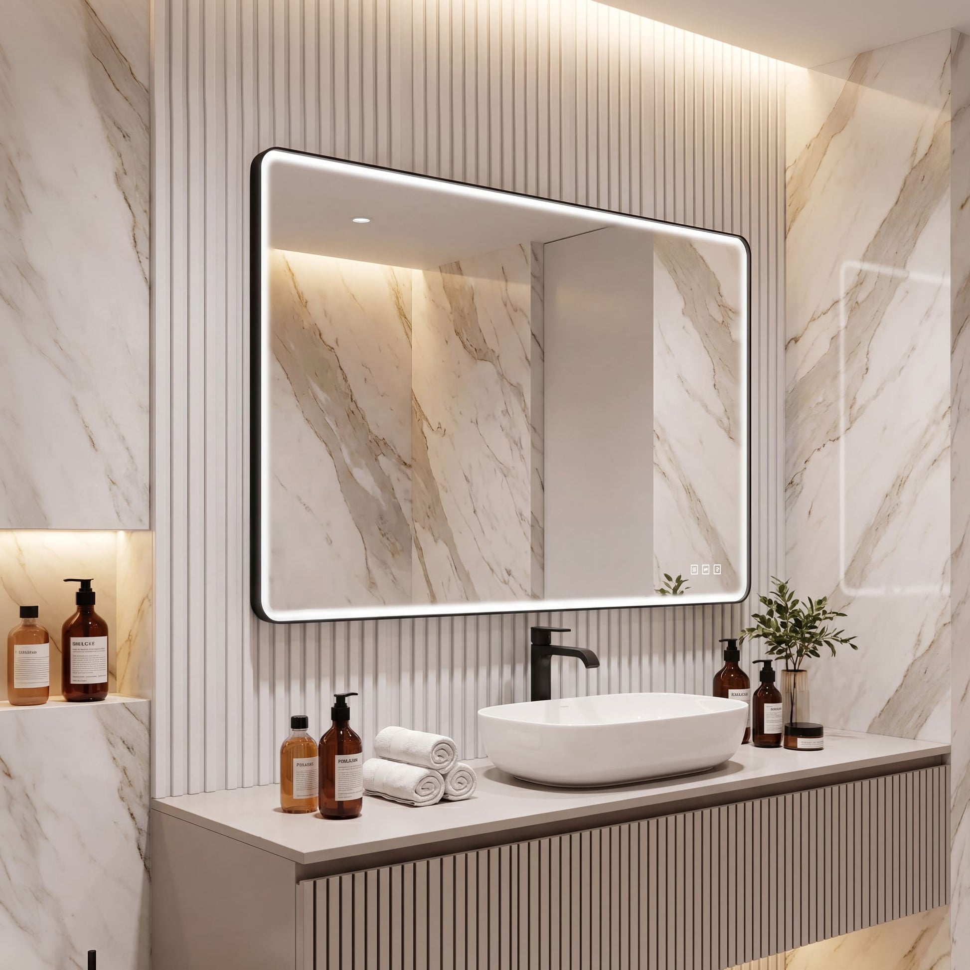 Contemporary Rectangular Aluminum Framed Bathroom LED Mirror