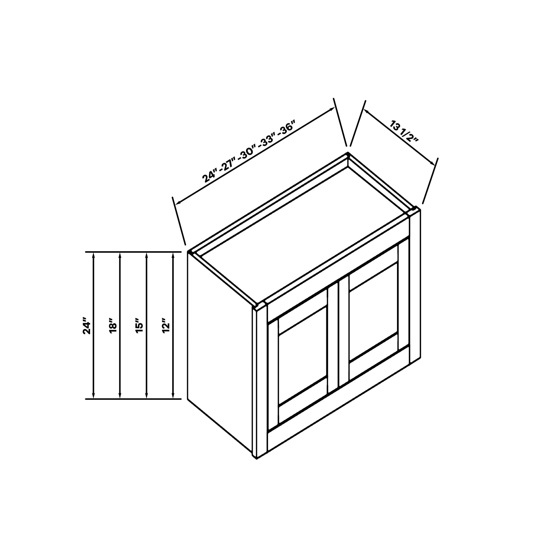 Inset Origami White RTA 24-36"W x 12-24"H x 13.5"D 10-Size Double Doors Wall Cabinet