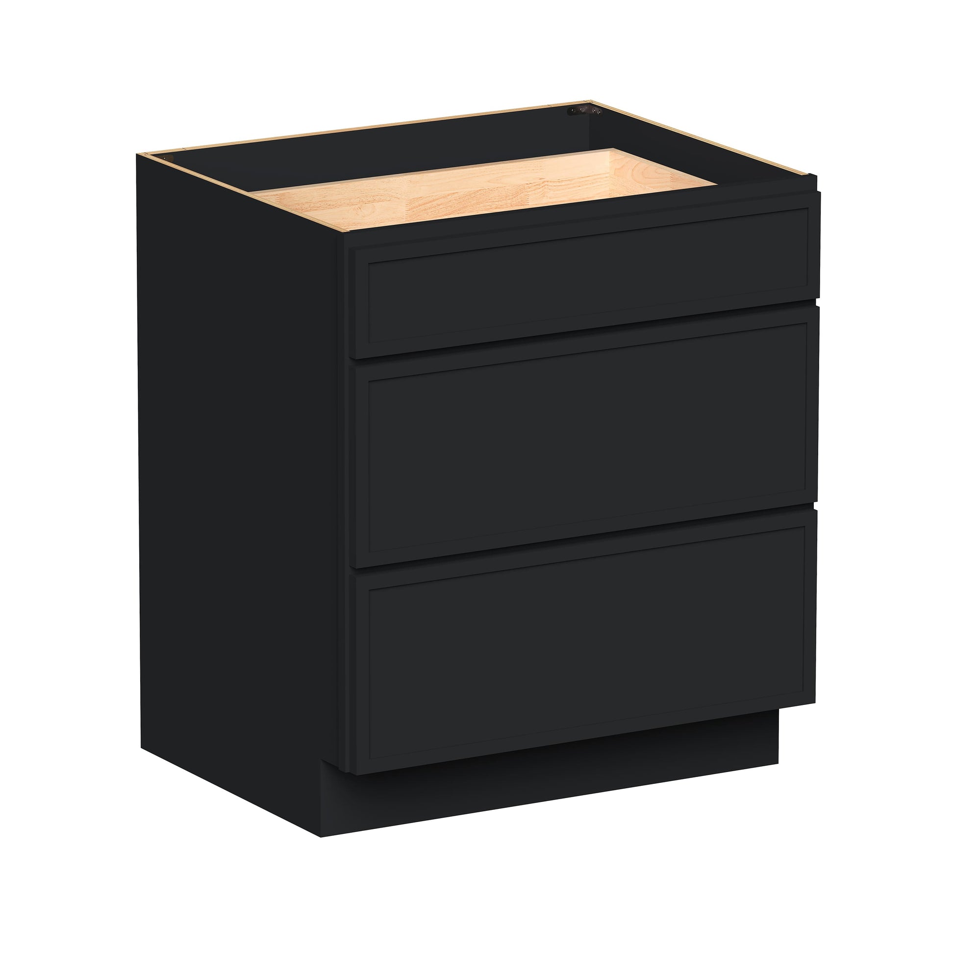 Slim Ebony Black Shaker RTA 12"-36"W x 34.5"H x 24"D 9-Size Drawer Base Cabinet with 3 Drawers