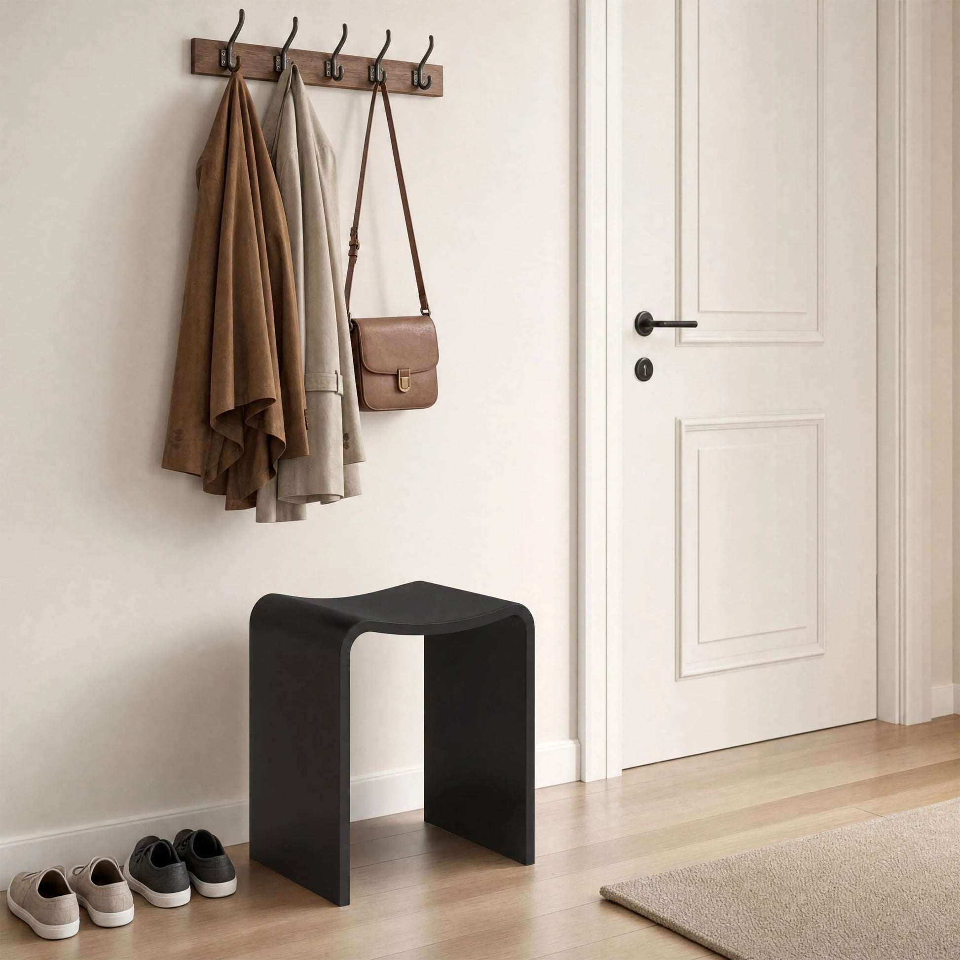 Solid Surface U-Shaped Shower Stool in Matte White / Matte Black