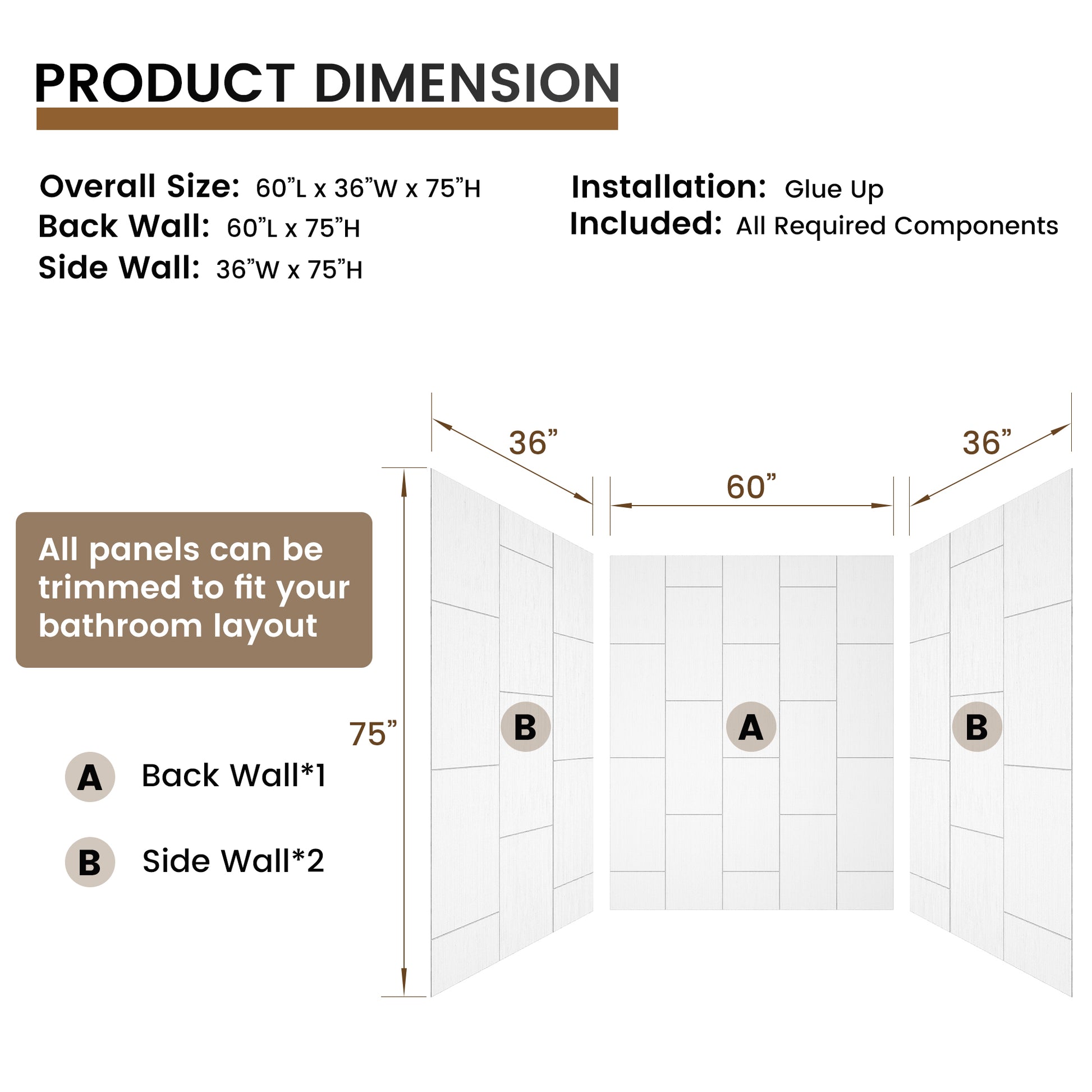 White SMC 3-Piece Glue Up Alcove Shower Wall Surround