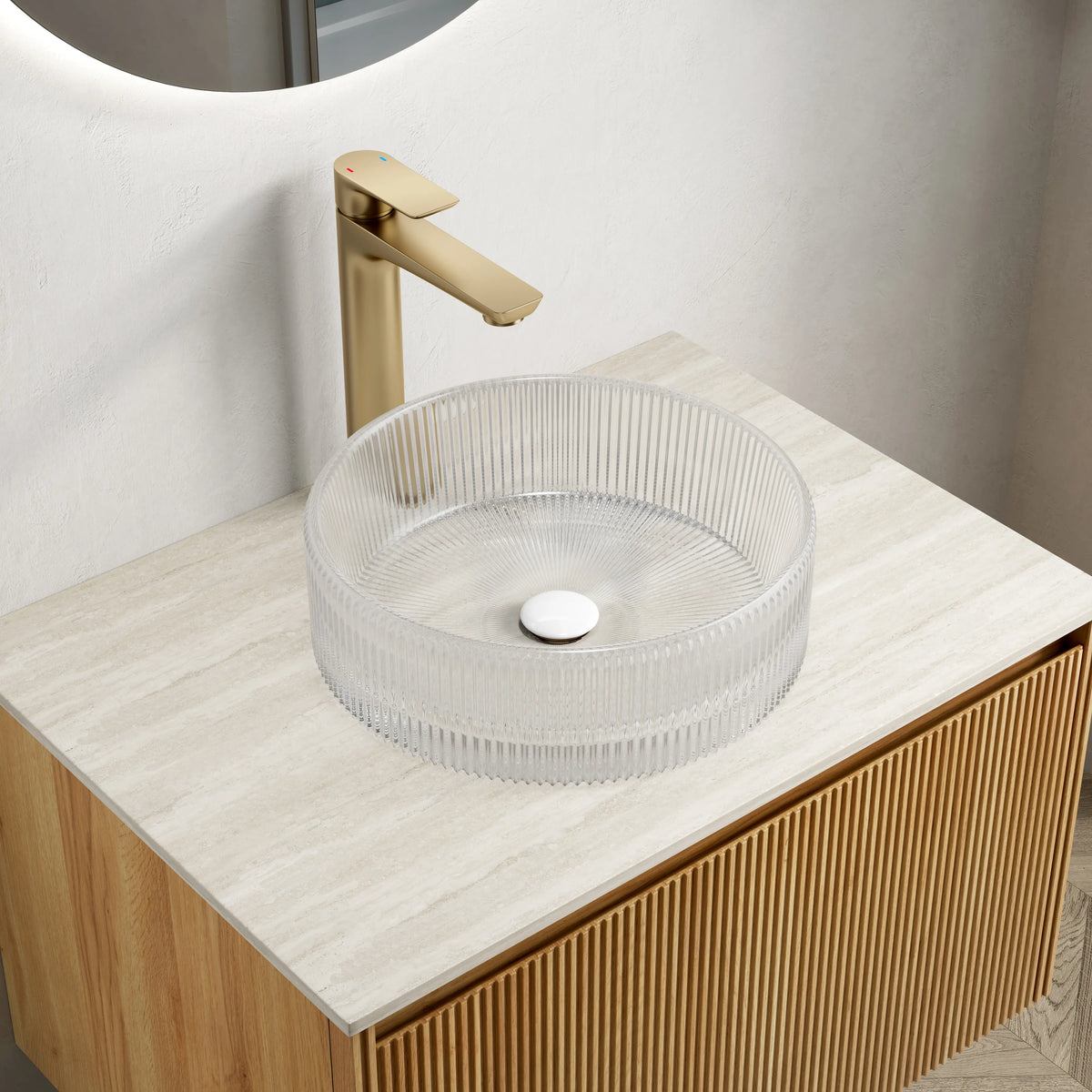 14" Round Vessel Bathroom Sink in 5 Finishes, Ceramic or Transparent Glass