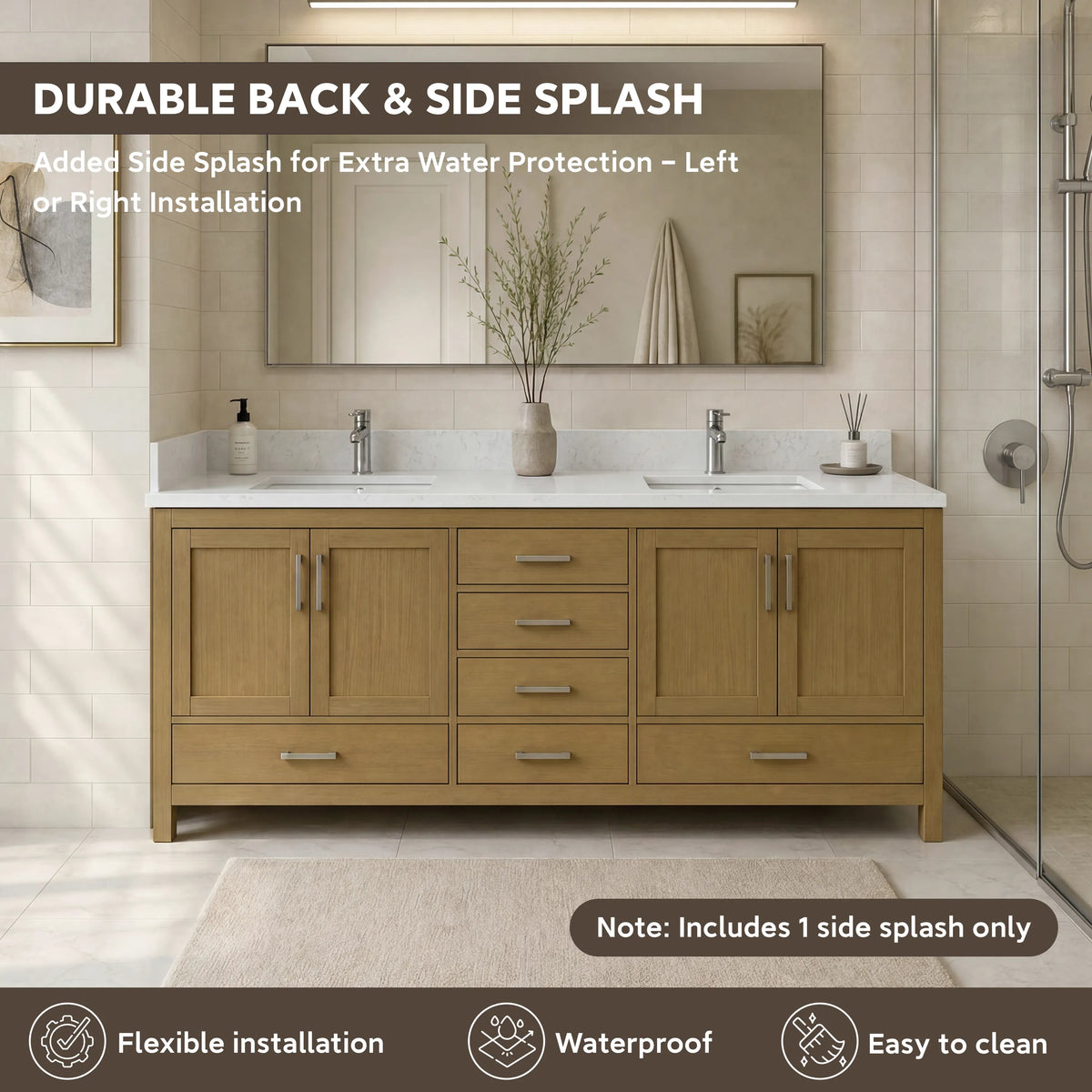 42"/55"/60"/72"/84" Warm Oak Freestanding Bathroom Vanity with Solid Wood Construction
