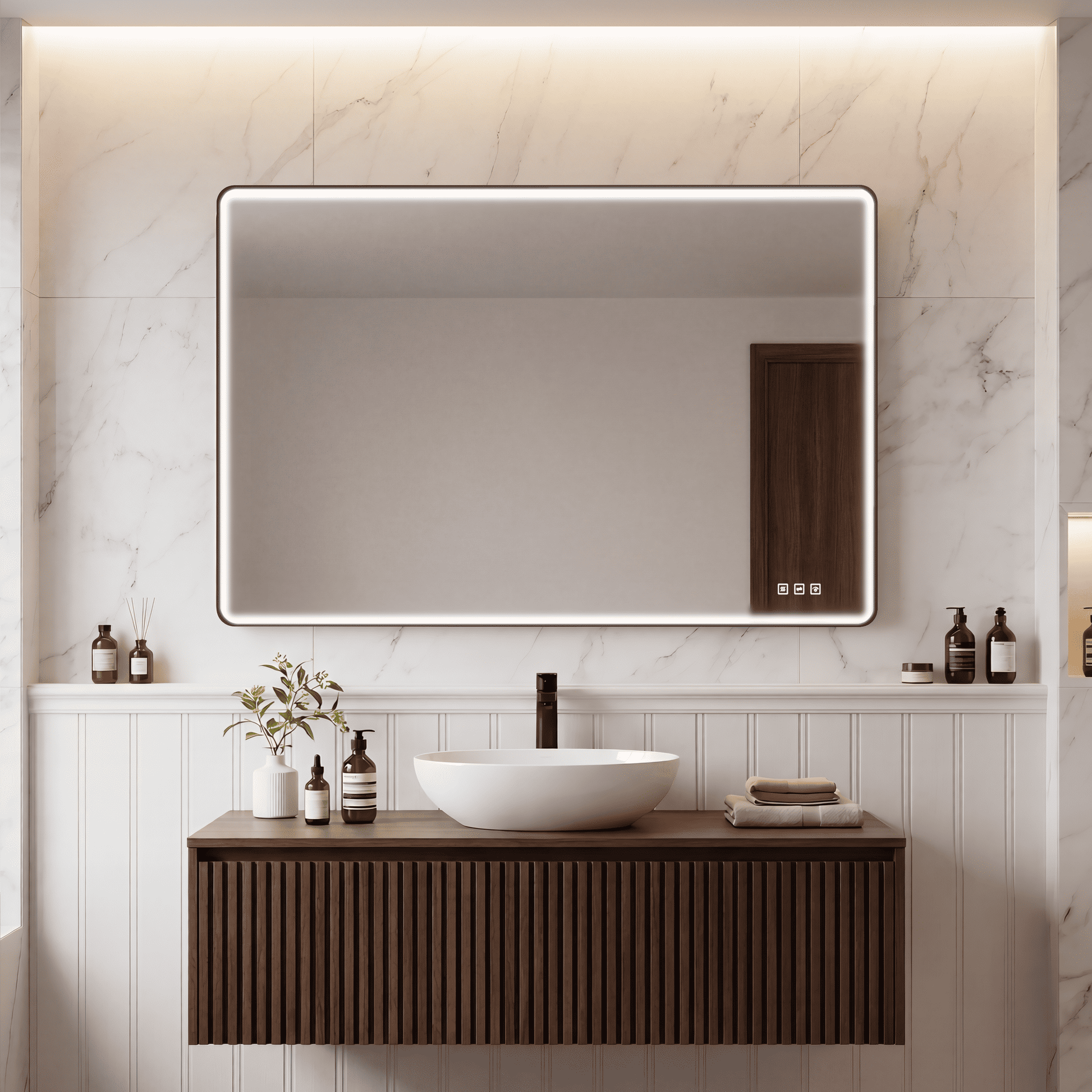 Contemporary Rectangular Aluminum Framed Bathroom LED Mirror