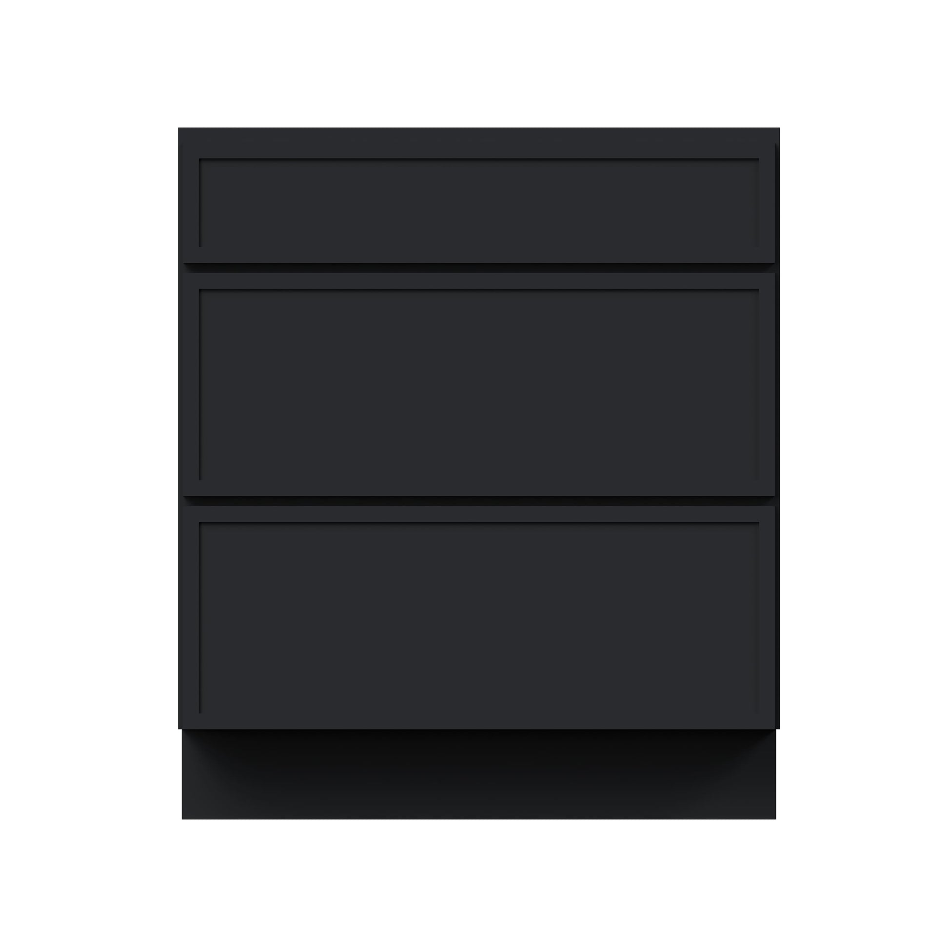 Slim Ebony Black Shaker RTA 12"-36"W x 34.5"H x 24"D 9-Size Drawer Base Cabinet with 3 Drawers