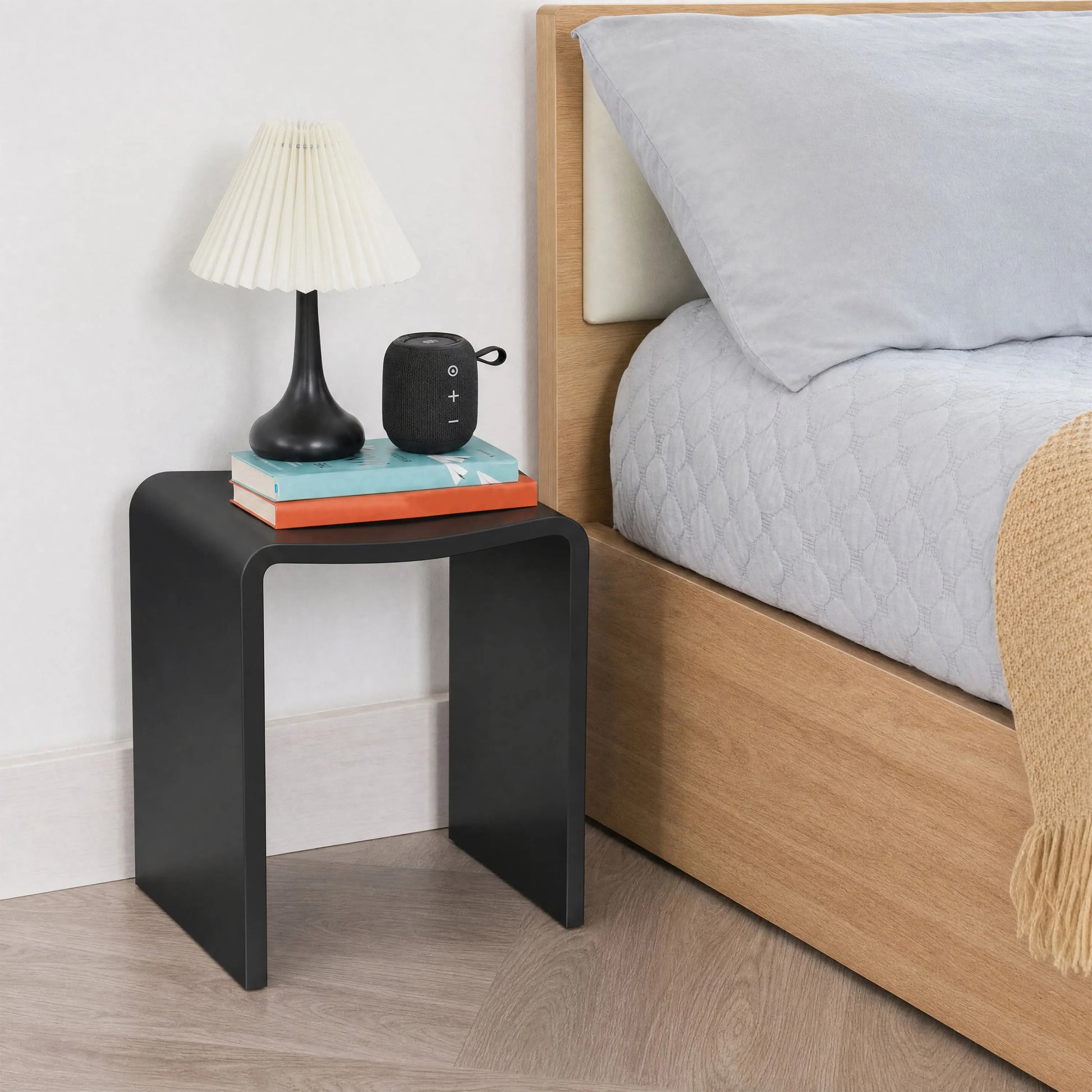 Solid Surface U-Shaped Shower Stool in Matte White / Matte Black