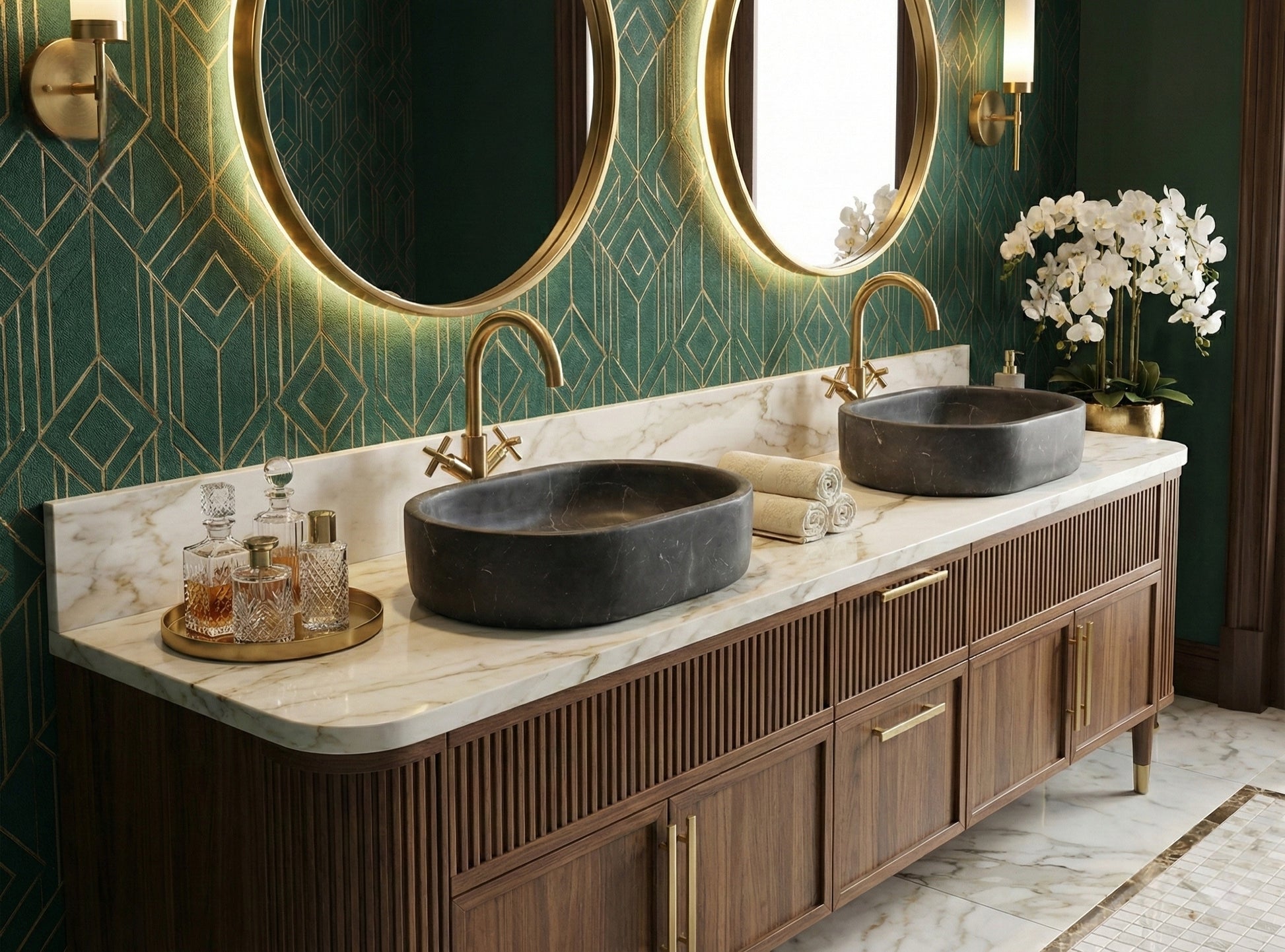 23.6" Bathroom Oval Dark Gray Matte Finish Marble Vessel Sink