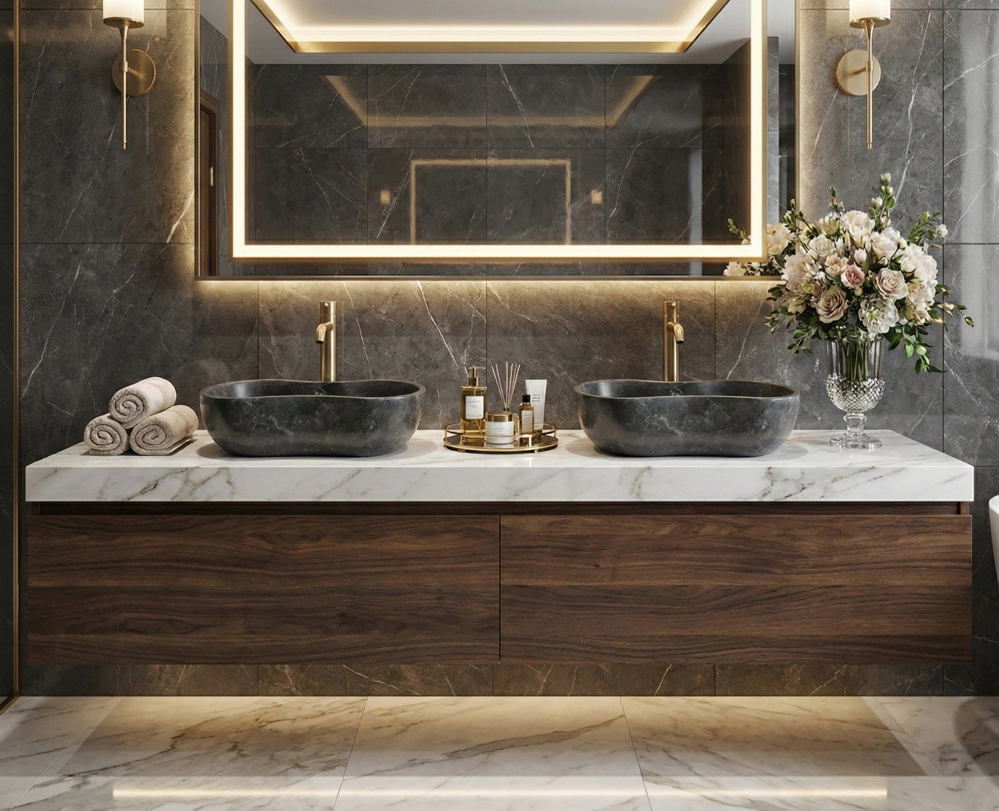 23.6" Organic Wavy Shape Stone Matte Finish Marble Vessel Basin