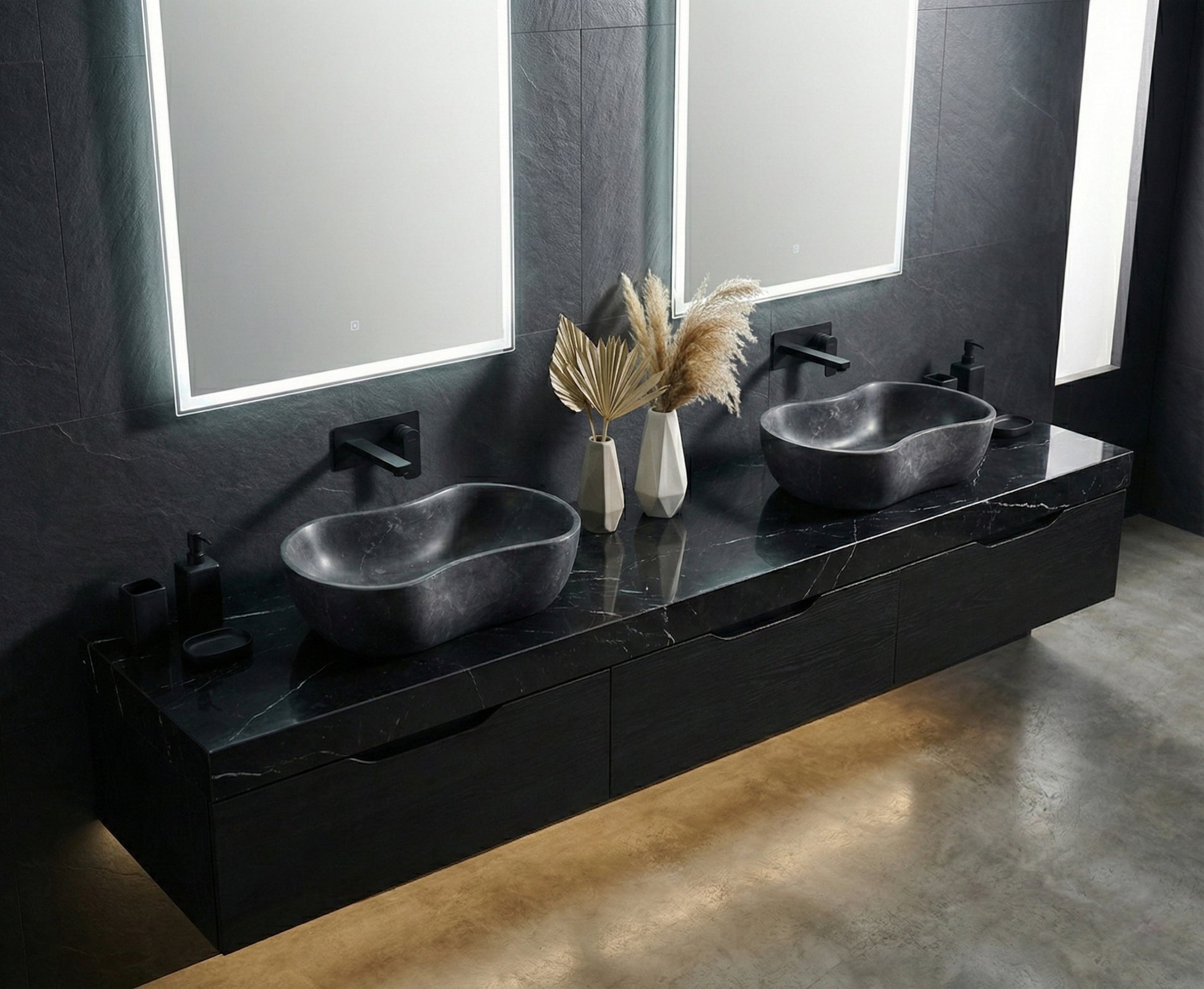 23.6" Organic Wavy Shape Stone Matte Finish Marble Vessel Basin