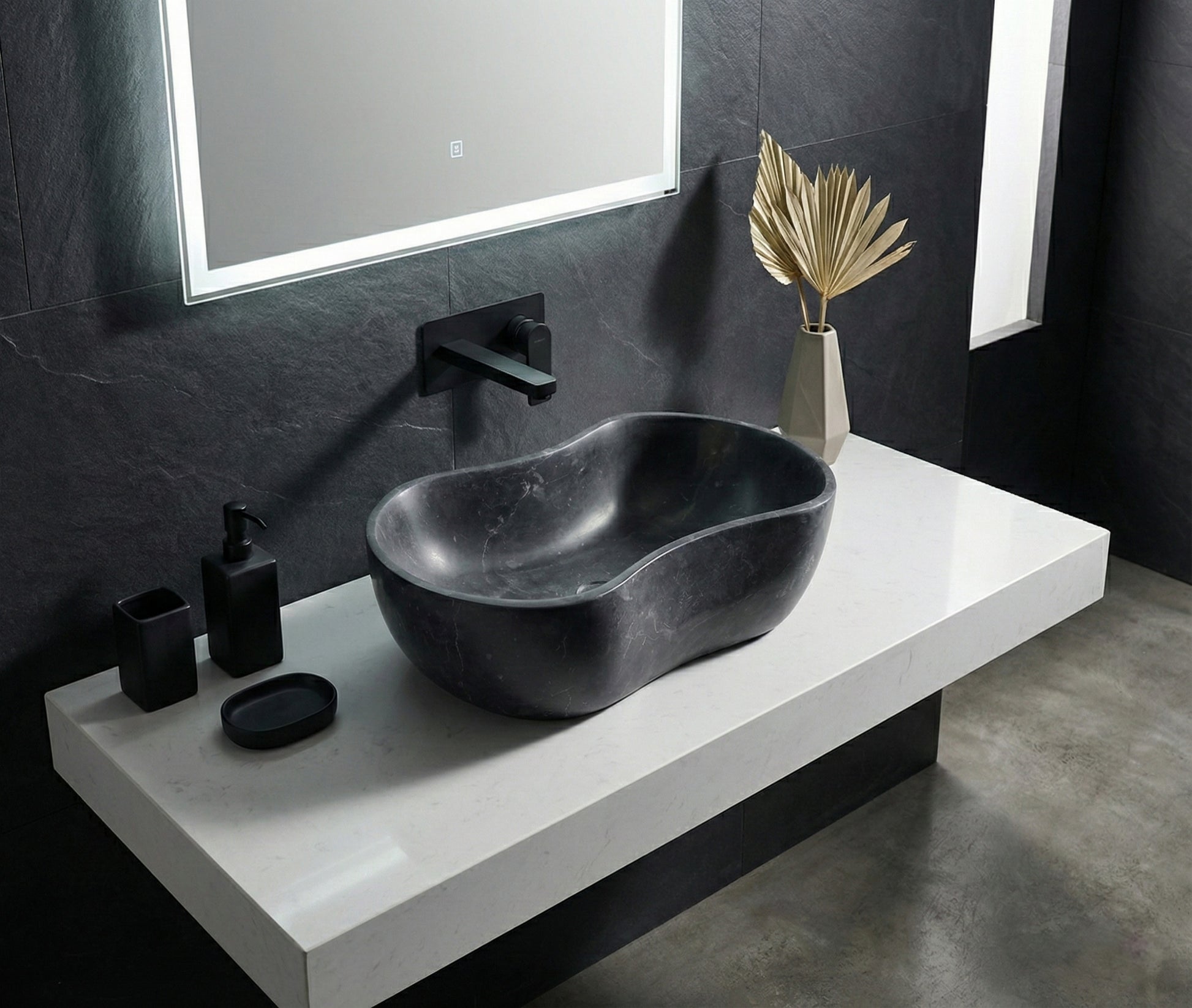 23.6" Organic Wavy Shape Stone Matte Finish Marble Vessel Basin