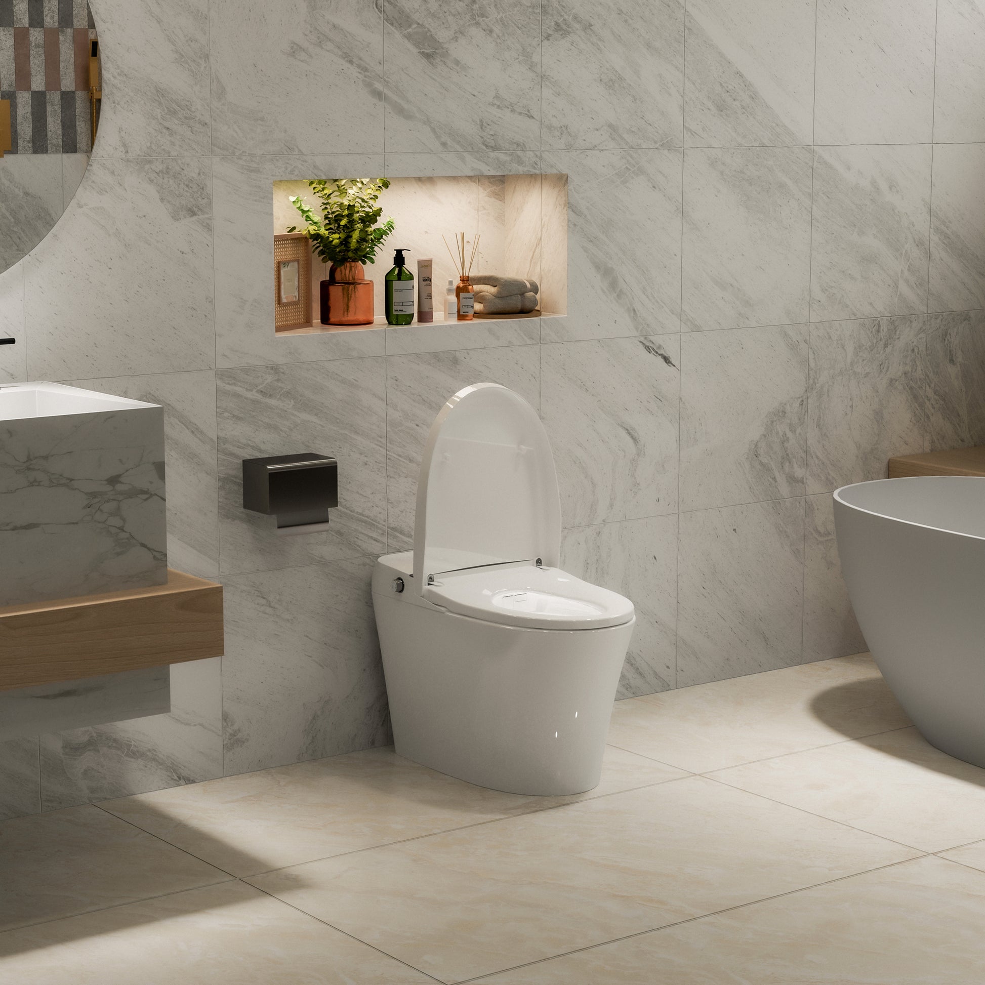 Compact Dual Flush Smart Toilet Bidet Combo with Self-Cleaning Nozzle