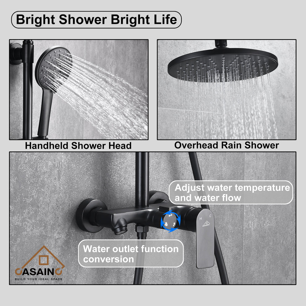 Sample Pot System CASAINC 8-in Round spray Shower system with sliding rods in Mattle ...