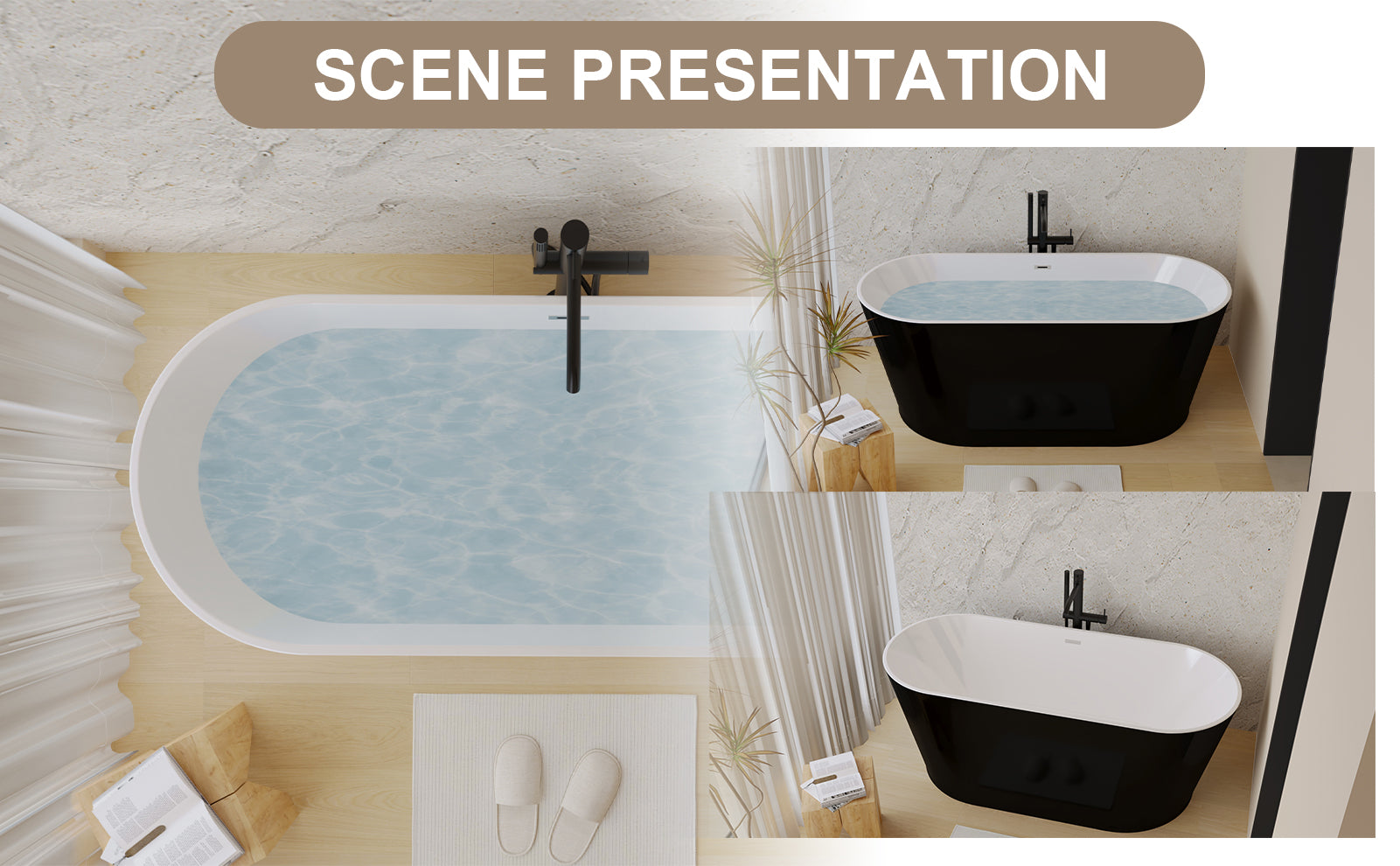 59 in. Acrylic Freestanding Soaking Bathtub with Toe-Tap Drain in Glossy White/Black