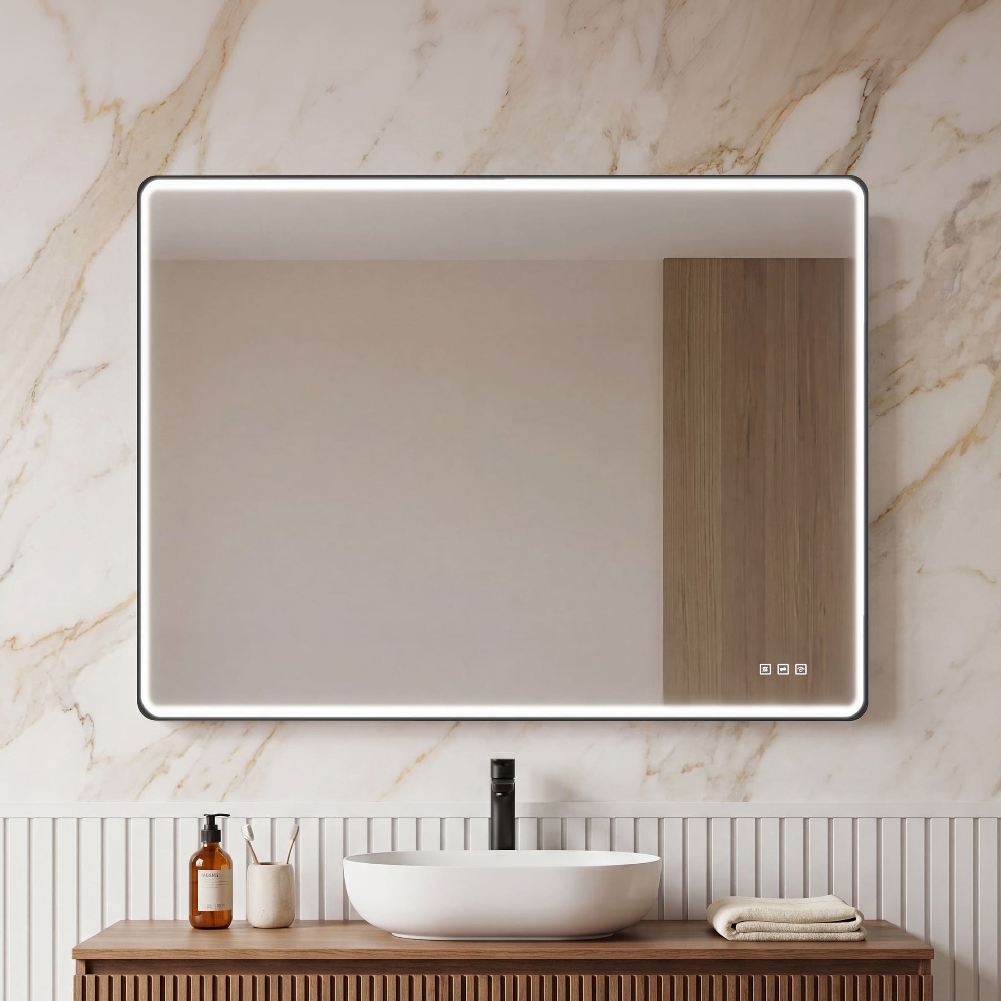 Contemporary Rectangular Aluminum Framed Bathroom LED Mirror