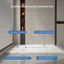 Curbless SMC Shower Base with Flamed Rock Slip-Resistant Surface, Reversible Drain