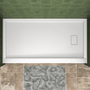 One-piece White Shower Base with Flamed Rock Slip-Resistant Surface, Left/Right Drain