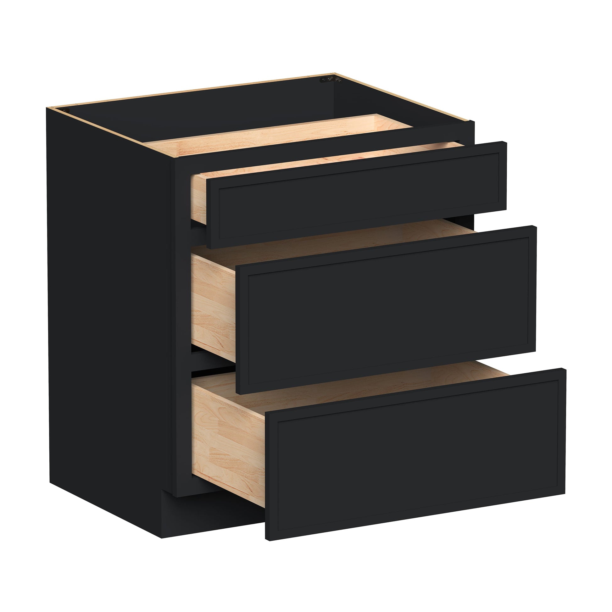 Slim Ebony Black Shaker RTA 12"-36"W x 34.5"H x 24"D 9-Size Drawer Base Cabinet with 3 Drawers