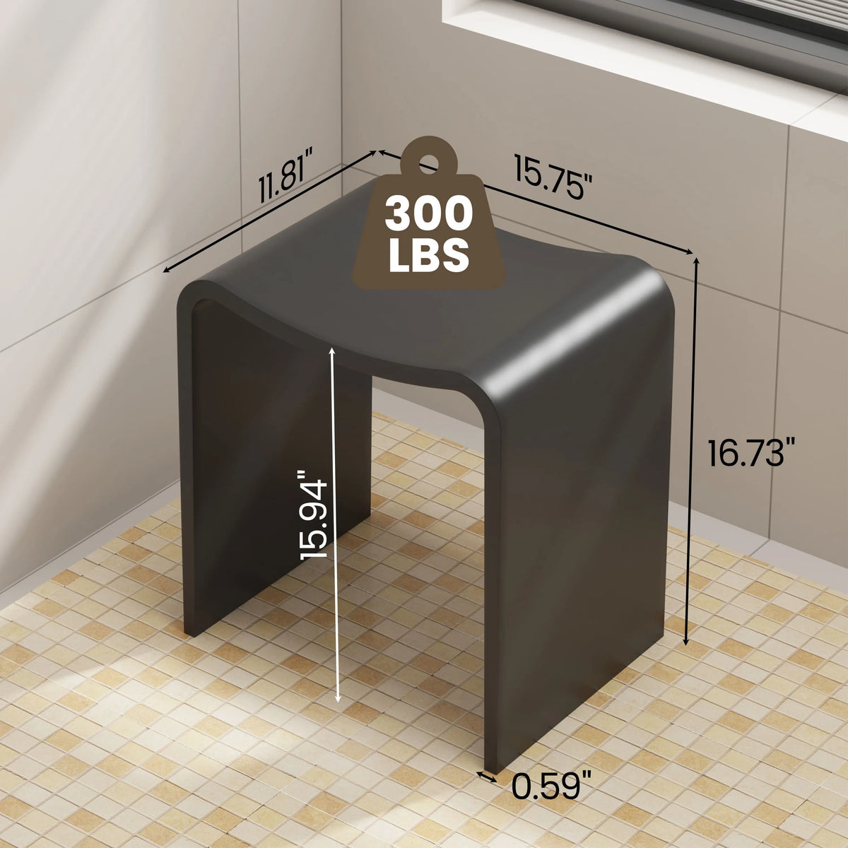 Solid Surface U-Shaped Shower Stool in Matte White / Matte Black