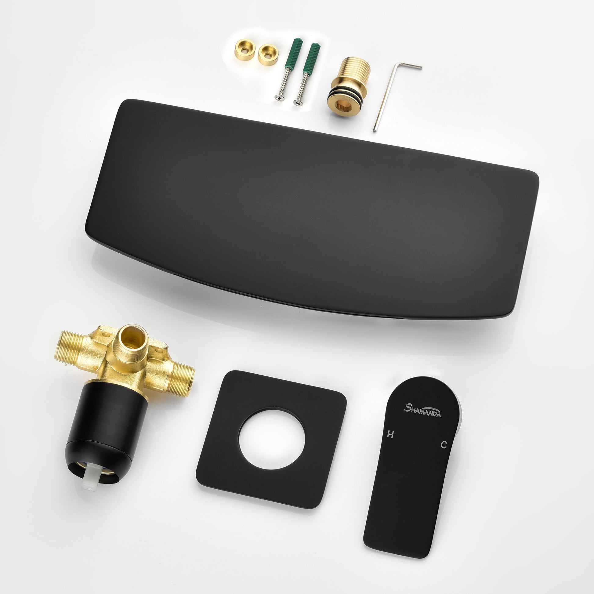 Wall Mounted Single Handle Waterfall Bathroom Sink Faucet with Rough-in Valve