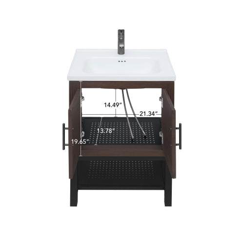 Freestanding Bathroom Vanity with White Ceramic Sink & Hot and Cold Faucet