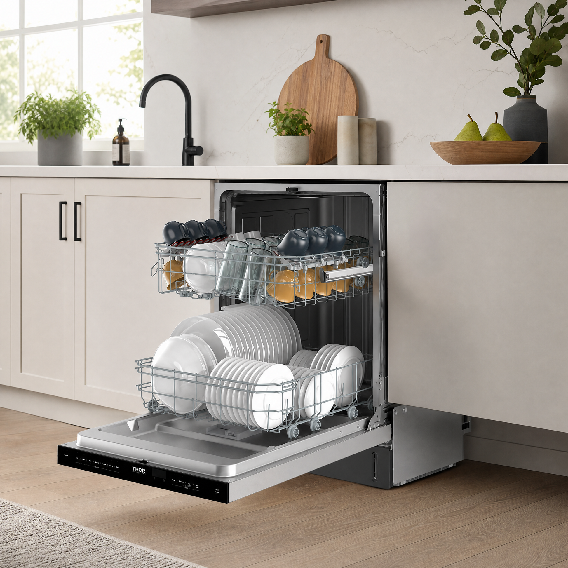 24 Inch Built-In Top Control Dishwasher with Pocket Handle – Stainless Steel/Black