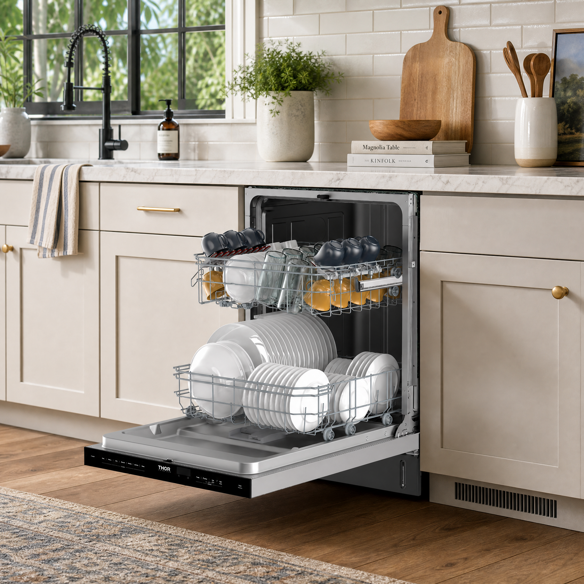 24 Inch Built-In Top Control Dishwasher with Pocket Handle – Stainless Steel/Black