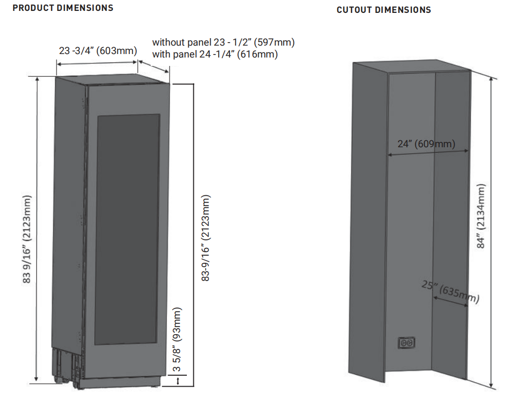 24 Inch Built-in Column Wine Cooler, Panel Ready