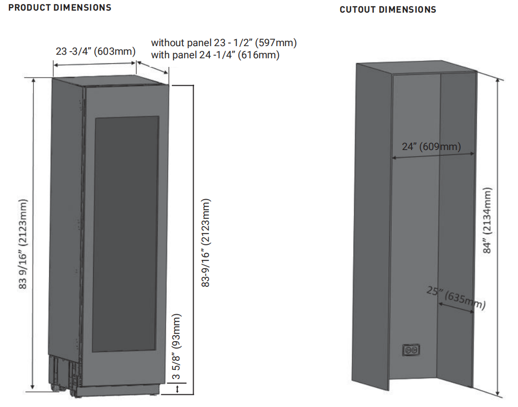 24 Inch Built-in Column Wine Cooler, Stainless Steel Panel Ready
