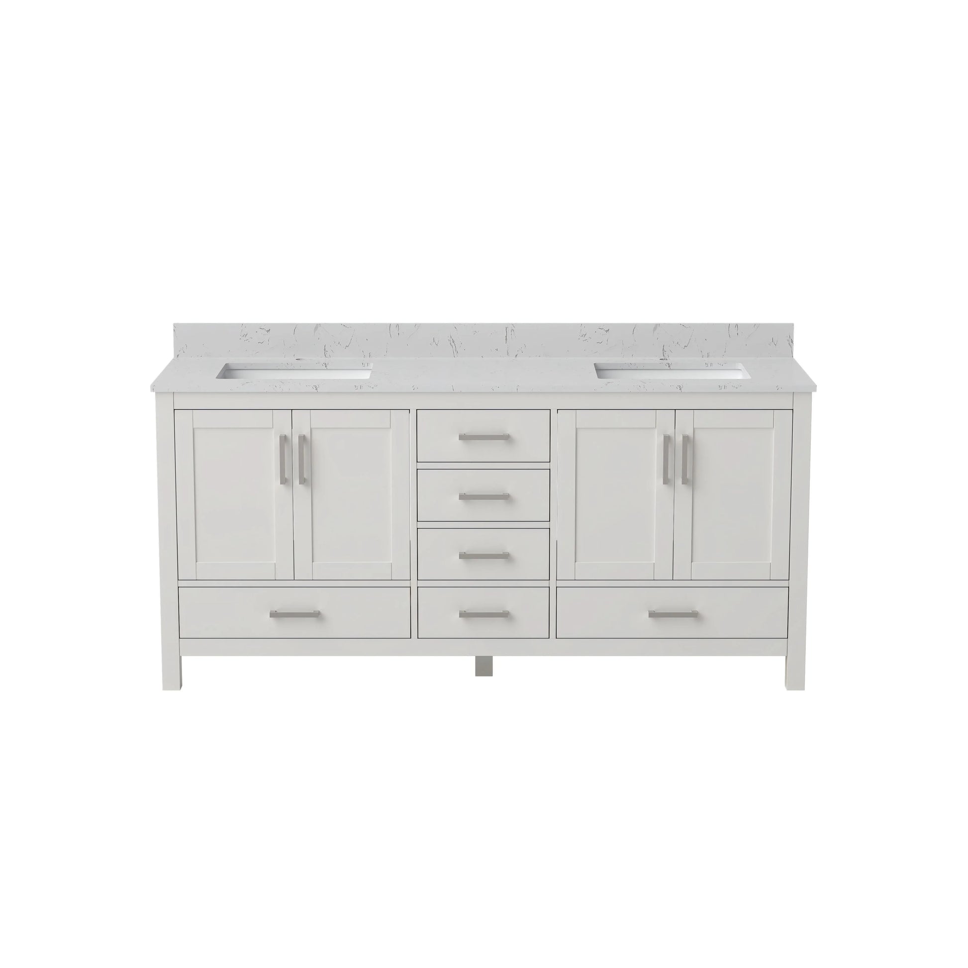 30"/36"/48"/72" Freestanding Bathroom Vanity with White Marble-Pattern Artificial Stone Top