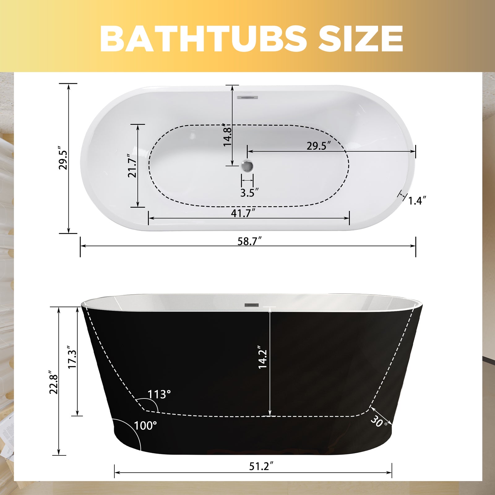 59 in. Acrylic Freestanding Soaking Bathtub with Toe-Tap Drain in Glossy White/Black