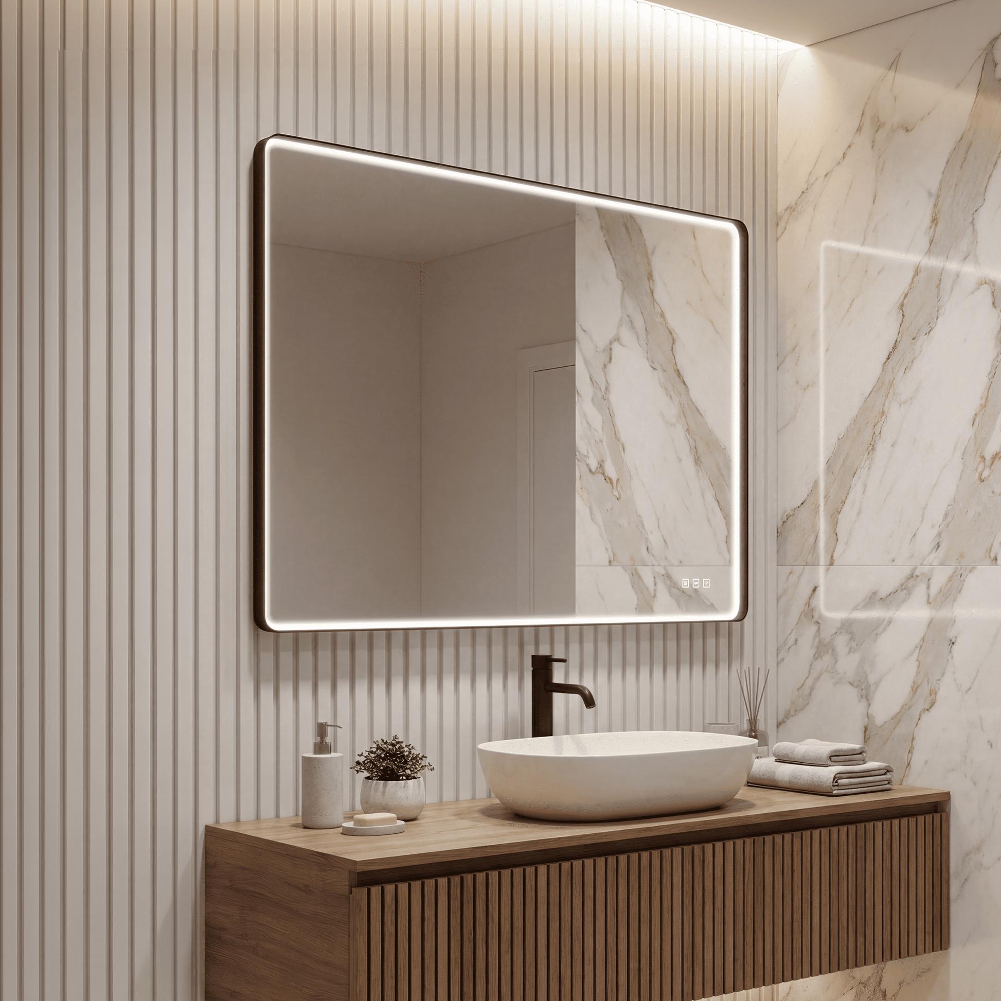 Contemporary Rectangular Aluminum Framed Bathroom LED Mirror