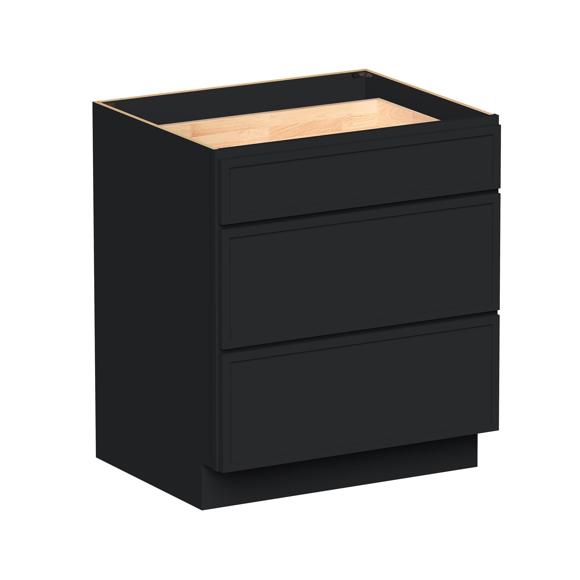 Slim Ebony Black Shaker RTA 12"-36"W x 34.5"H x 24"D 9-Size Drawer Base Cabinet with 3 Drawers
