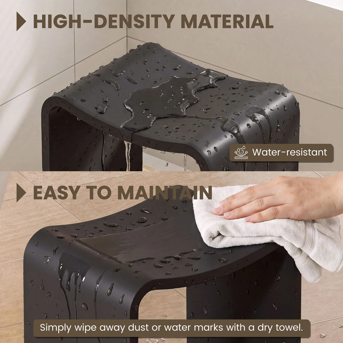Solid Surface U-Shaped Shower Stool in Matte White / Matte Black