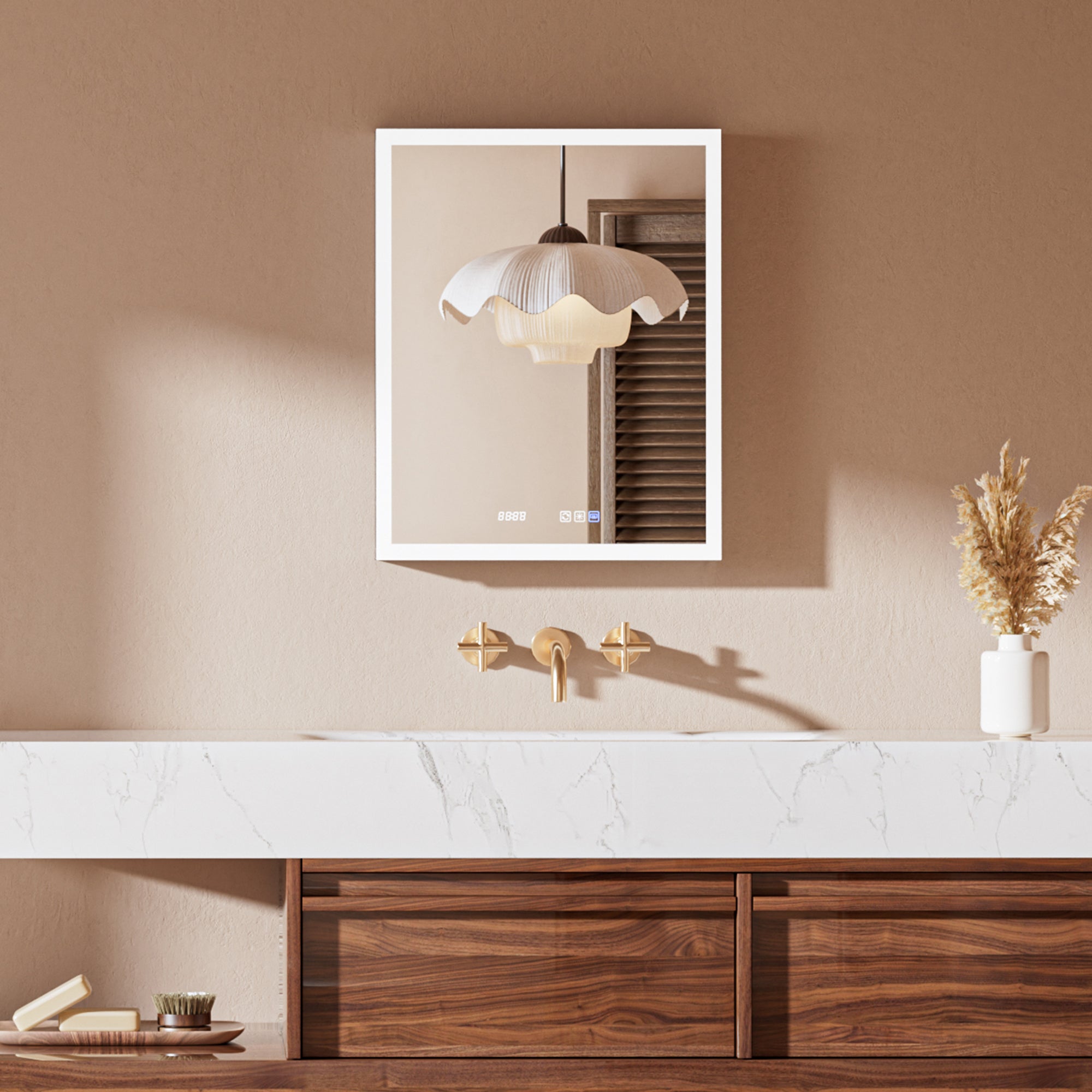 24" W x 30" H LED Lighted Bathroom Medicine Cabinet with Mirror, Tempered Glass Door, Anti-Fog Function and Adjustable Shelves Storage Cabinet